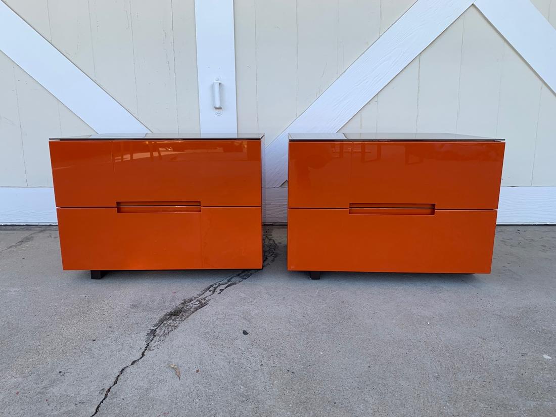 Pair of Nightstands in Orange Lacquer Finish 8