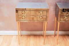 Pair of Nightstands in Smoked Mirror, with Two Drawers