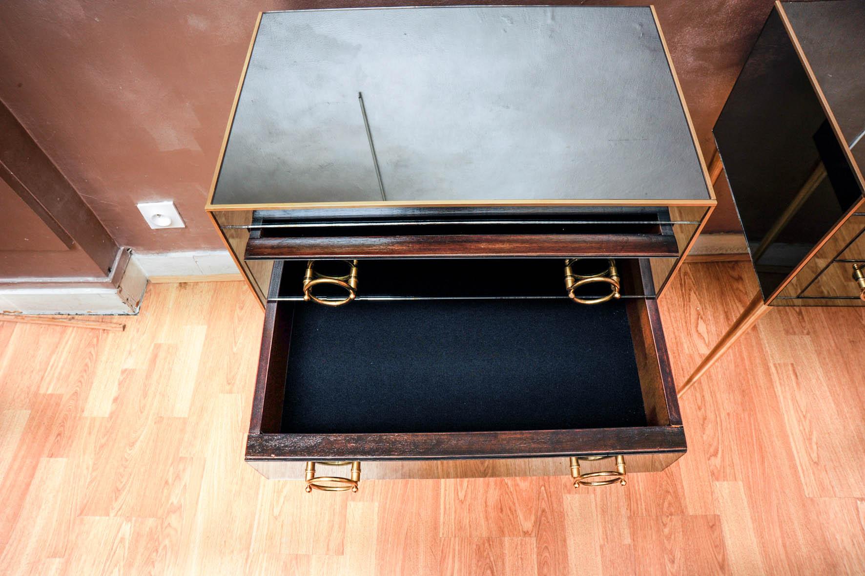 Late 20th Century Pair of Nightstands in Smoked Mirror, with Two Drawers