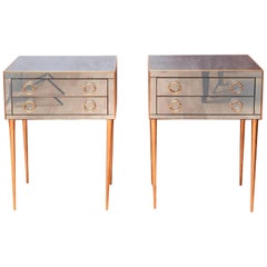 Pair of Nightstands in Smoked Mirror, with Two Drawers