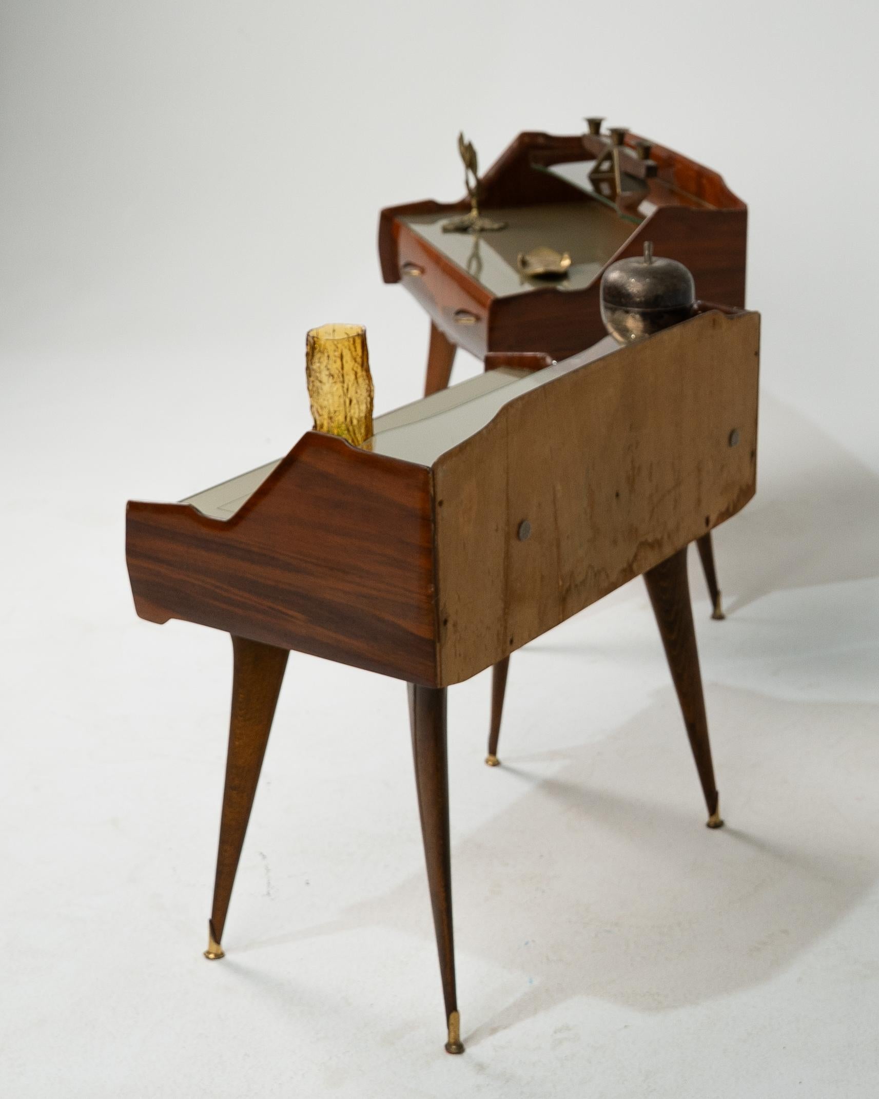 Pair of Nightstands in Wood, Glass and Brass, Paolo Buffa Style, Italy 1950s For Sale 5