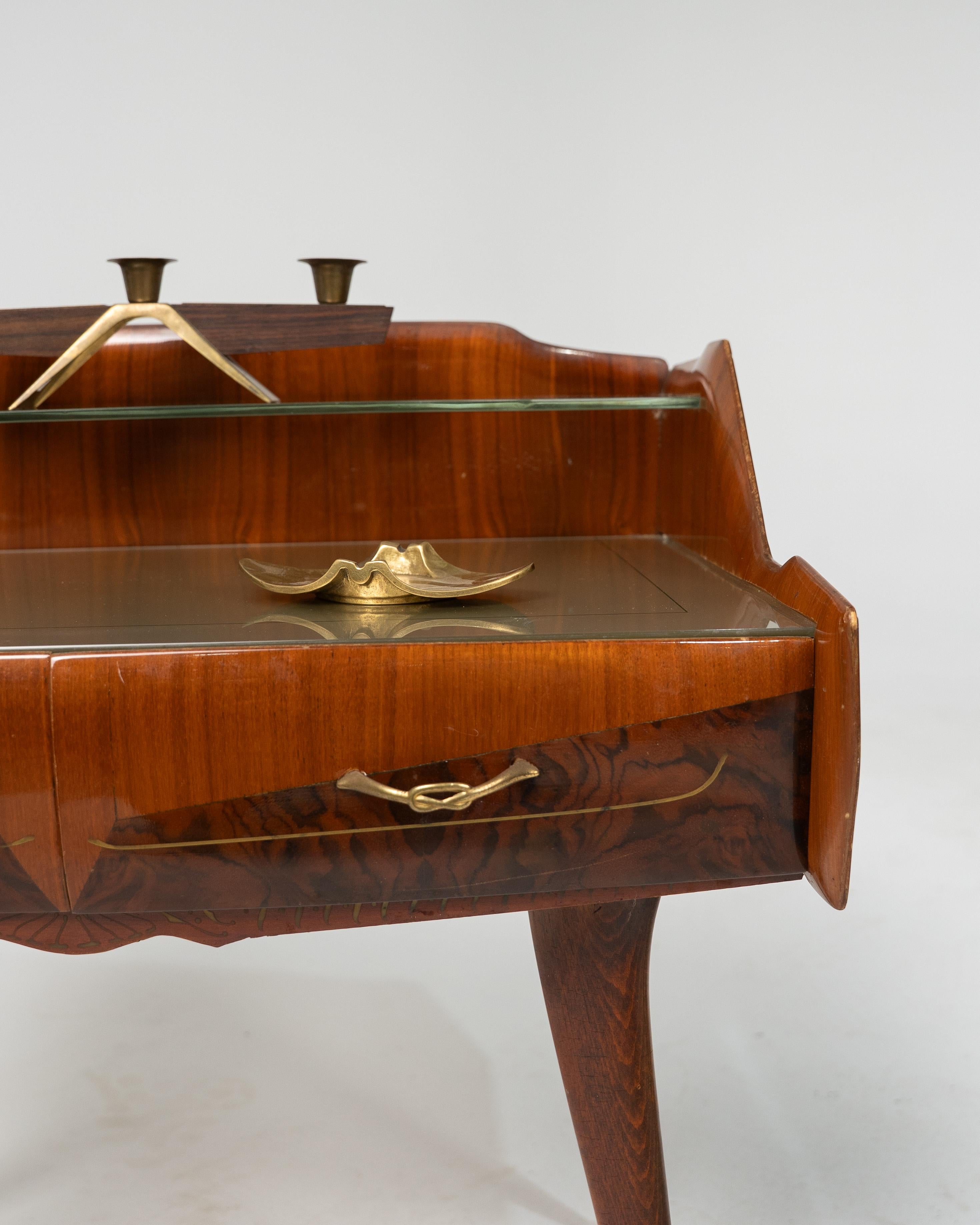Pair of Nightstands in Wood, Glass and Brass, Paolo Buffa Style, Italy 1950s For Sale 6