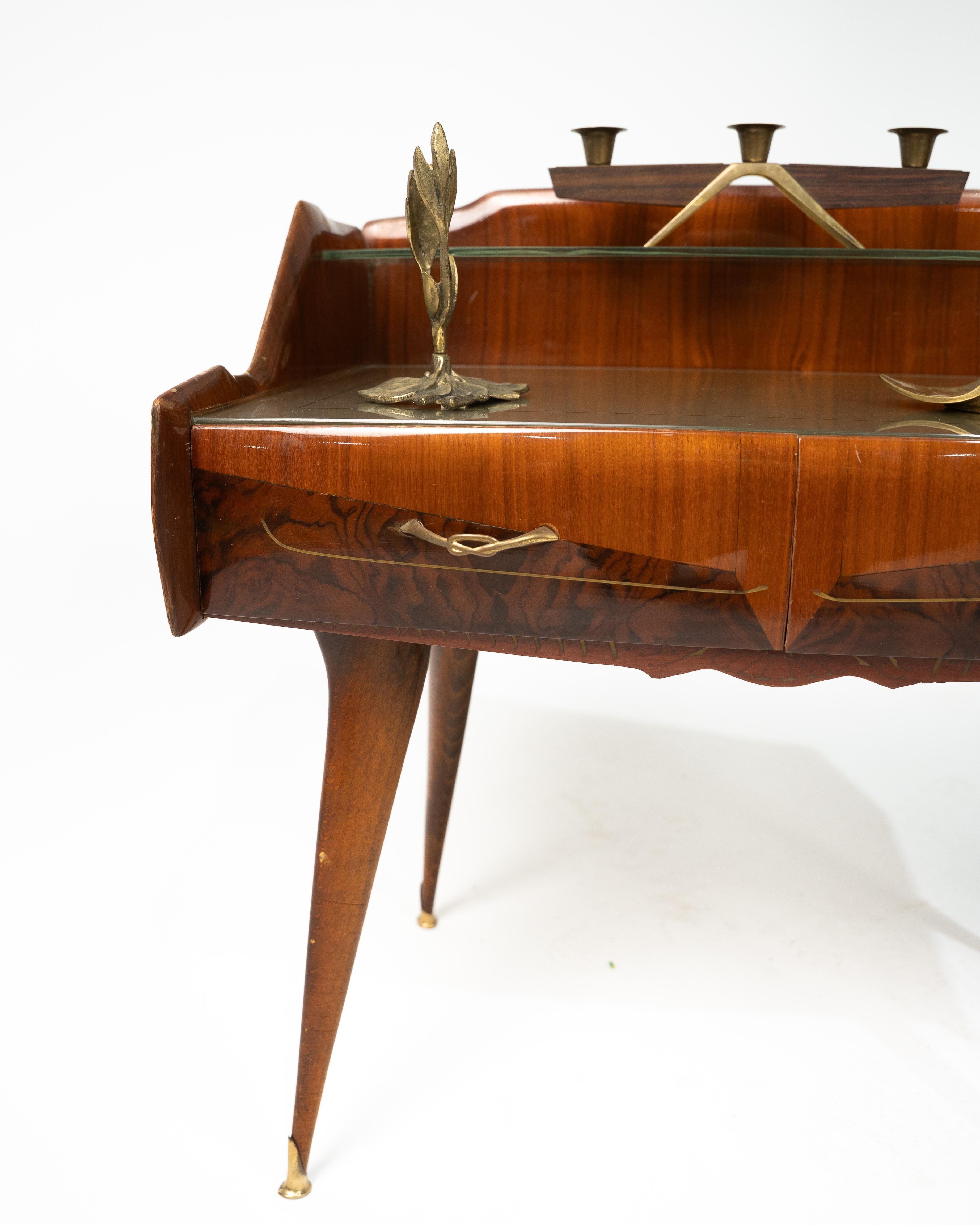 Pair of Nightstands in Wood, Glass and Brass, Paolo Buffa Style, Italy 1950s For Sale 7