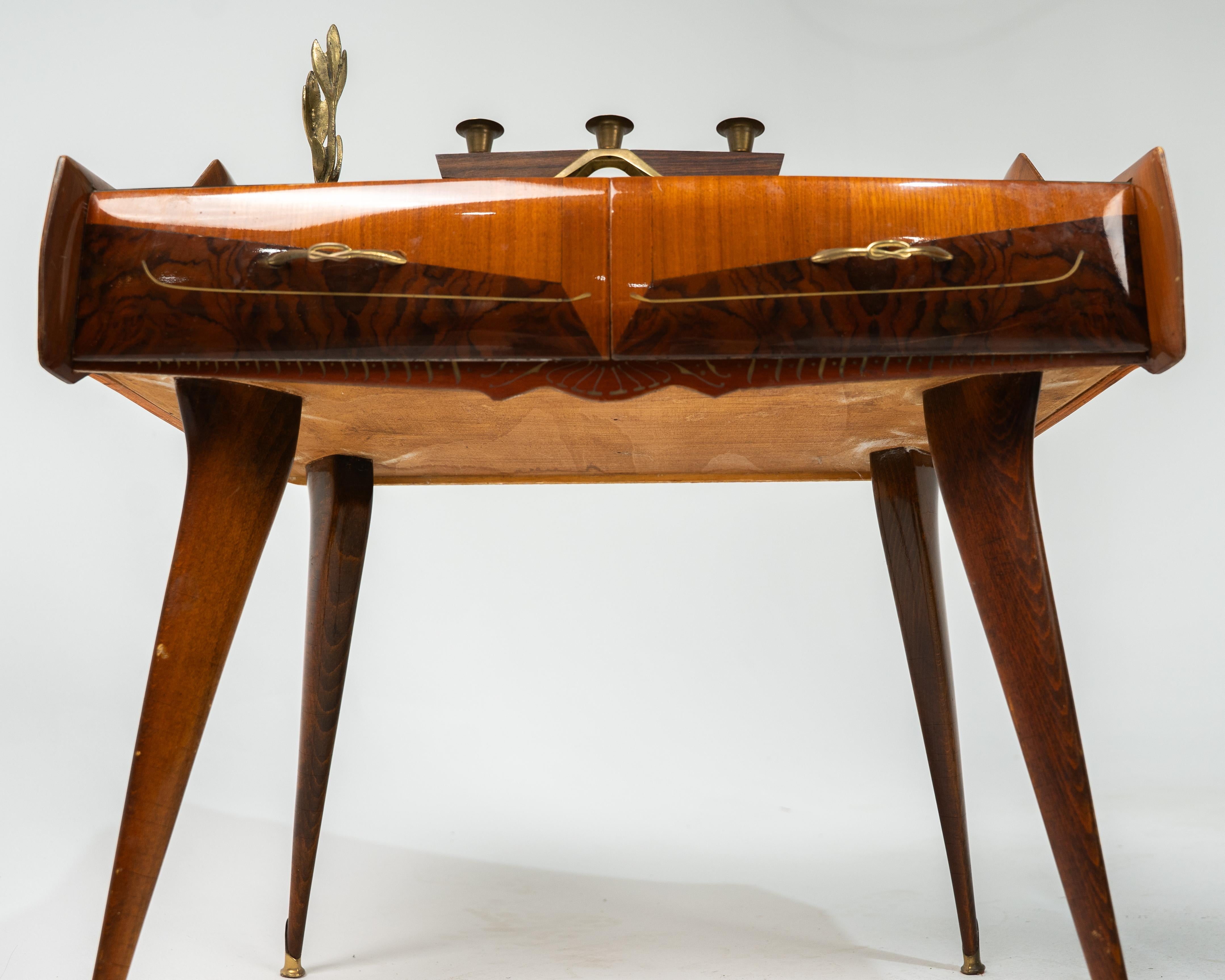 Pair of Nightstands in Wood, Glass and Brass, Paolo Buffa Style, Italy 1950s For Sale 8