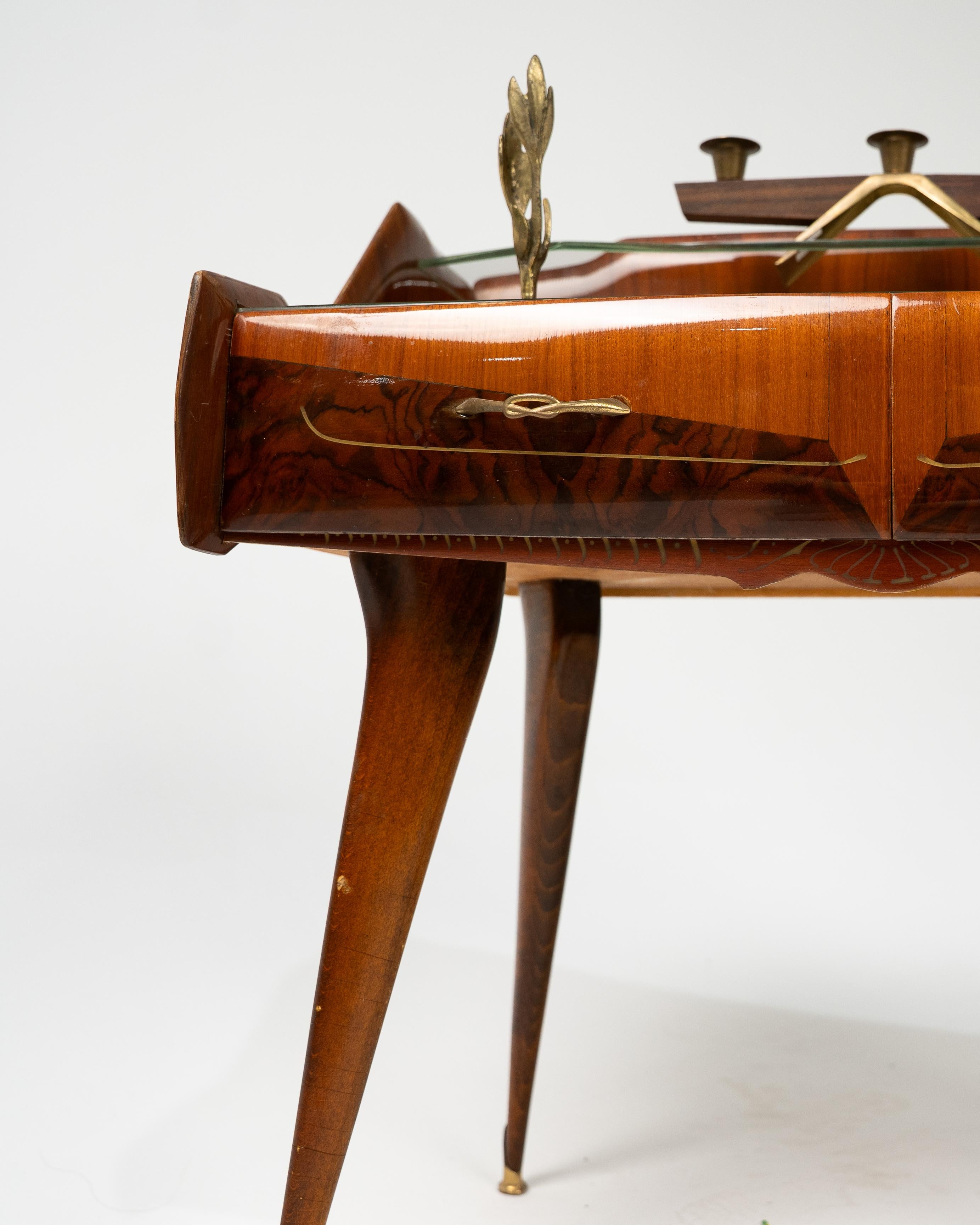Pair of Nightstands in Wood, Glass and Brass, Paolo Buffa Style, Italy 1950s For Sale 9