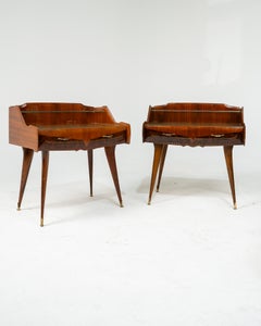 Pair of Nightstands in Wood, Glass and Brass, Paolo Buffa Style, Italy 1950s