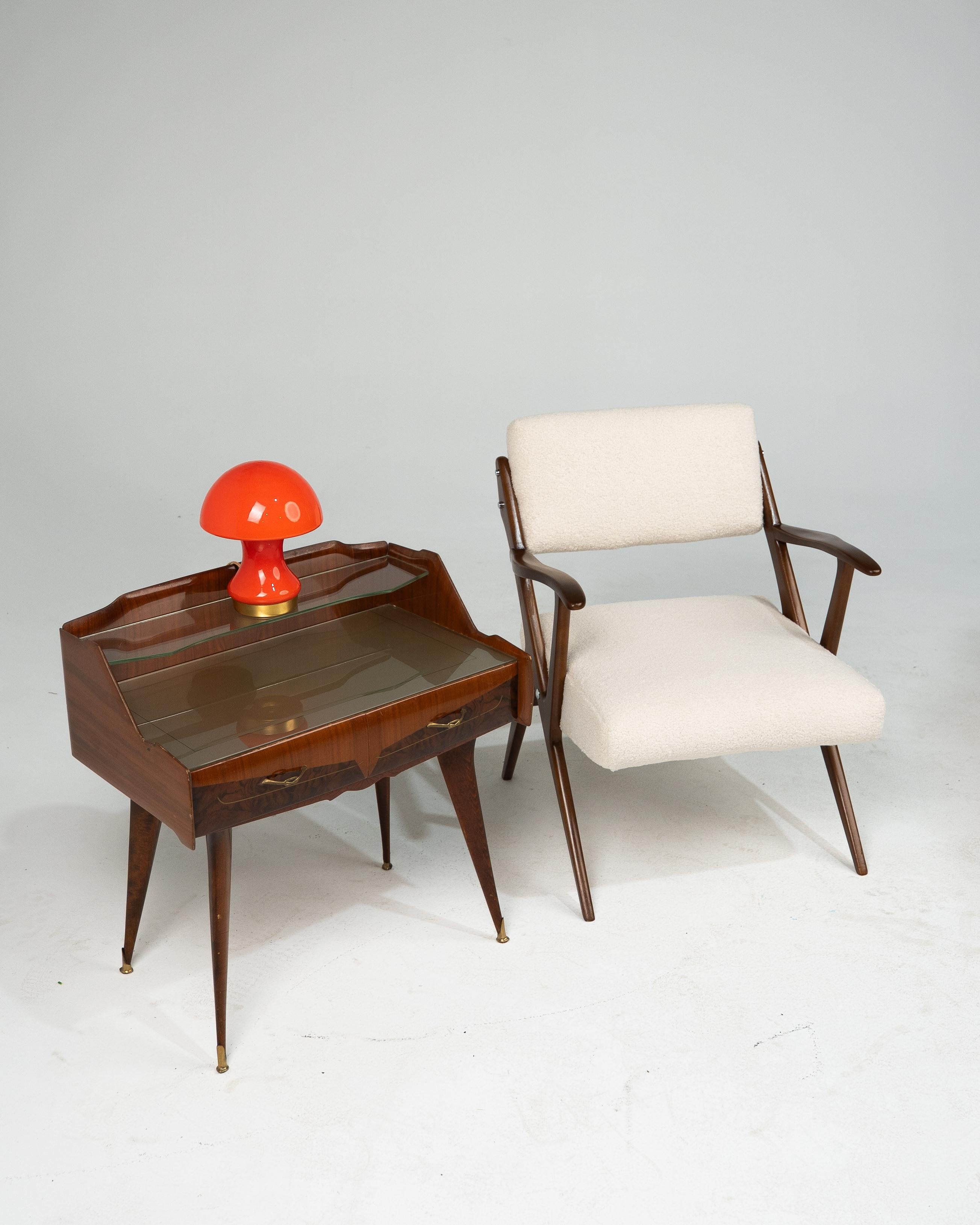 Pair of Nightstands in Wood, Glass and Brass, Paolo Buffa Style, Italy 1950s For Sale 12