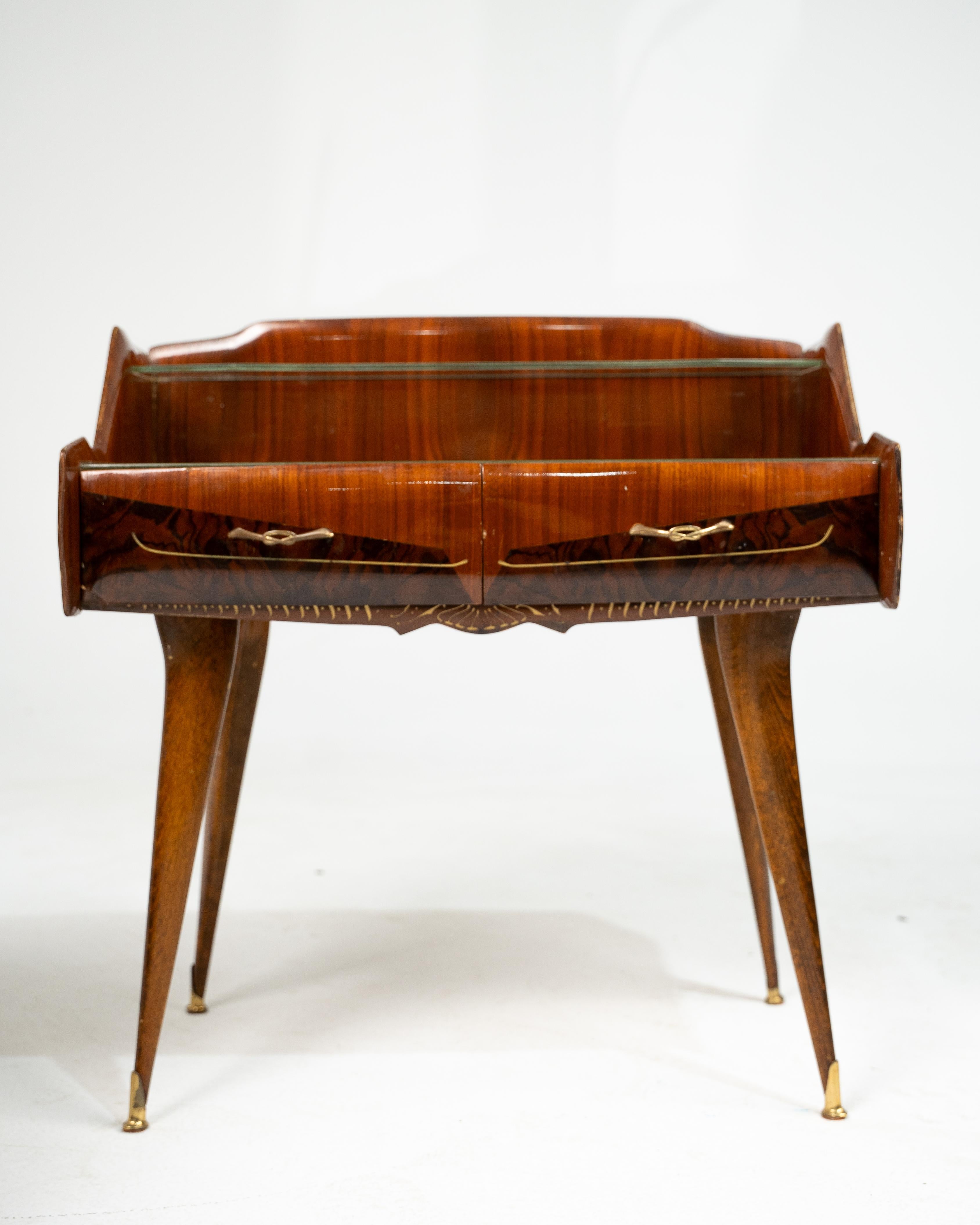 Italian Pair of Nightstands in Wood, Glass and Brass, Paolo Buffa Style, Italy 1950s For Sale