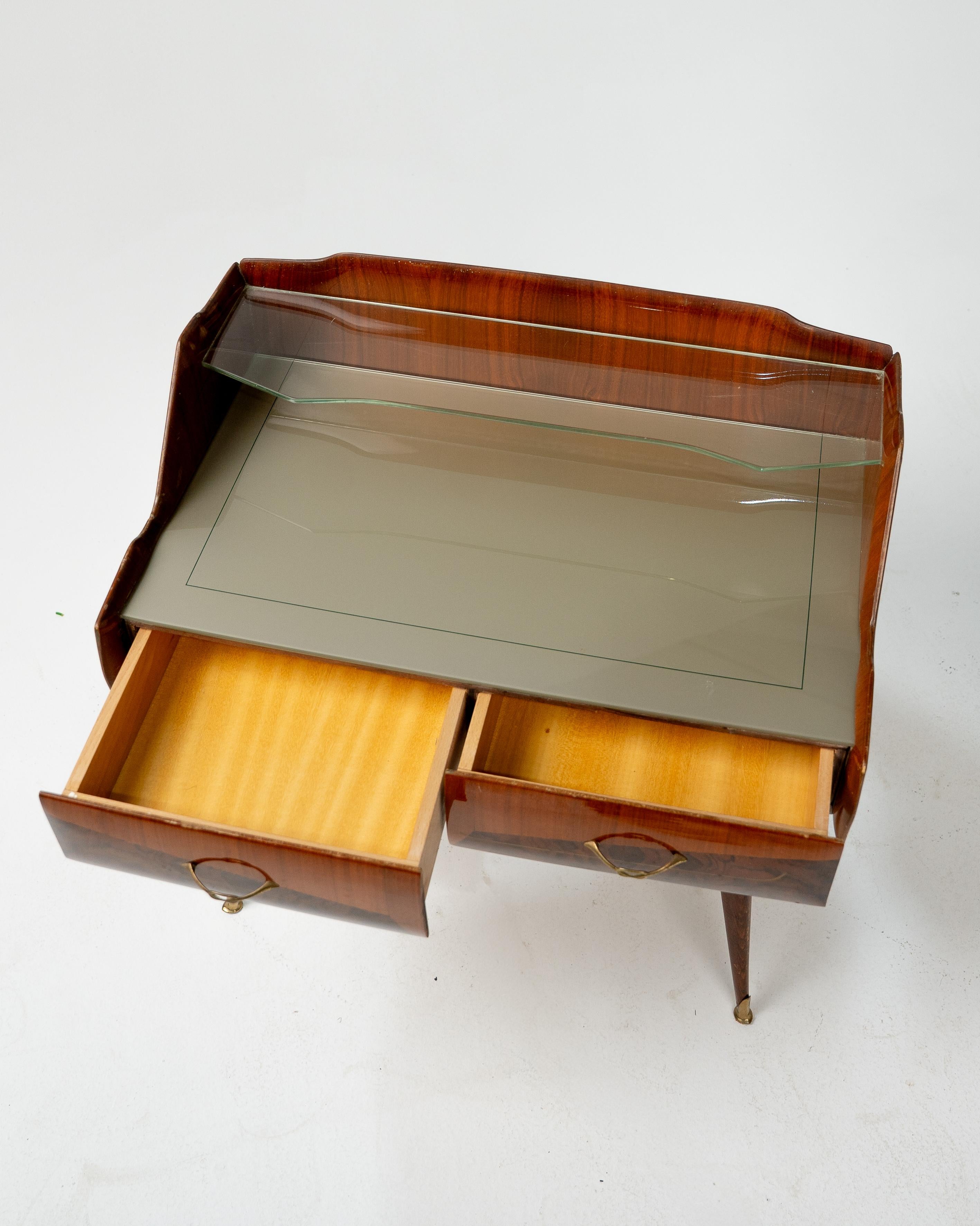 Metal Pair of Nightstands in Wood, Glass and Brass, Paolo Buffa Style, Italy 1950s For Sale