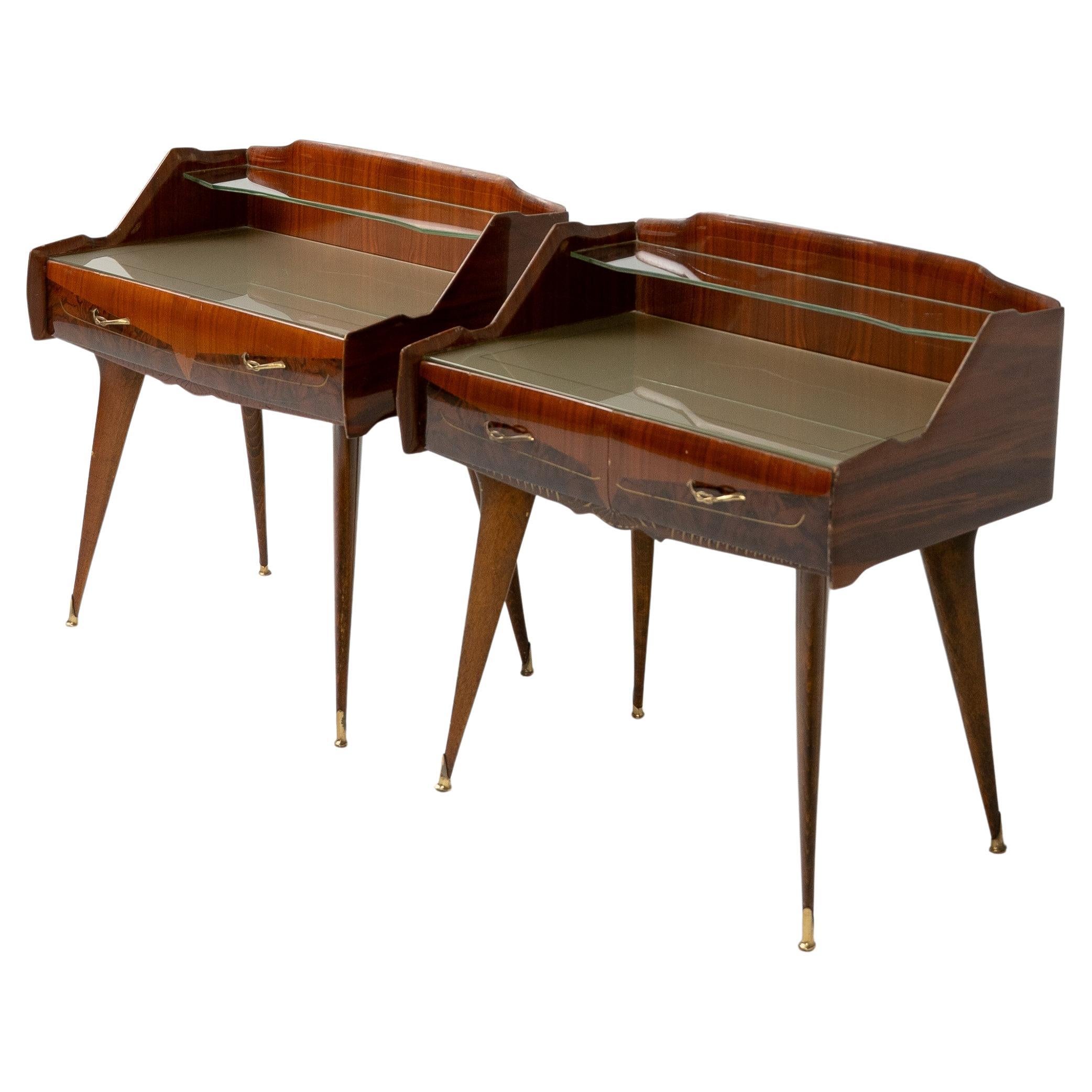 Paar Nachttische aus Holz, Glas und Messing, Paolo Buffa-Stil, Italien 1950er Jahre
