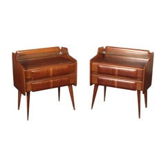 Pair of Nightstands Mahogany Veneer Vintage, Italy, 1950s-1960s