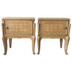 Vintage Pair of Nightstands or Side Tables with One Door and Inlay, Bed Side