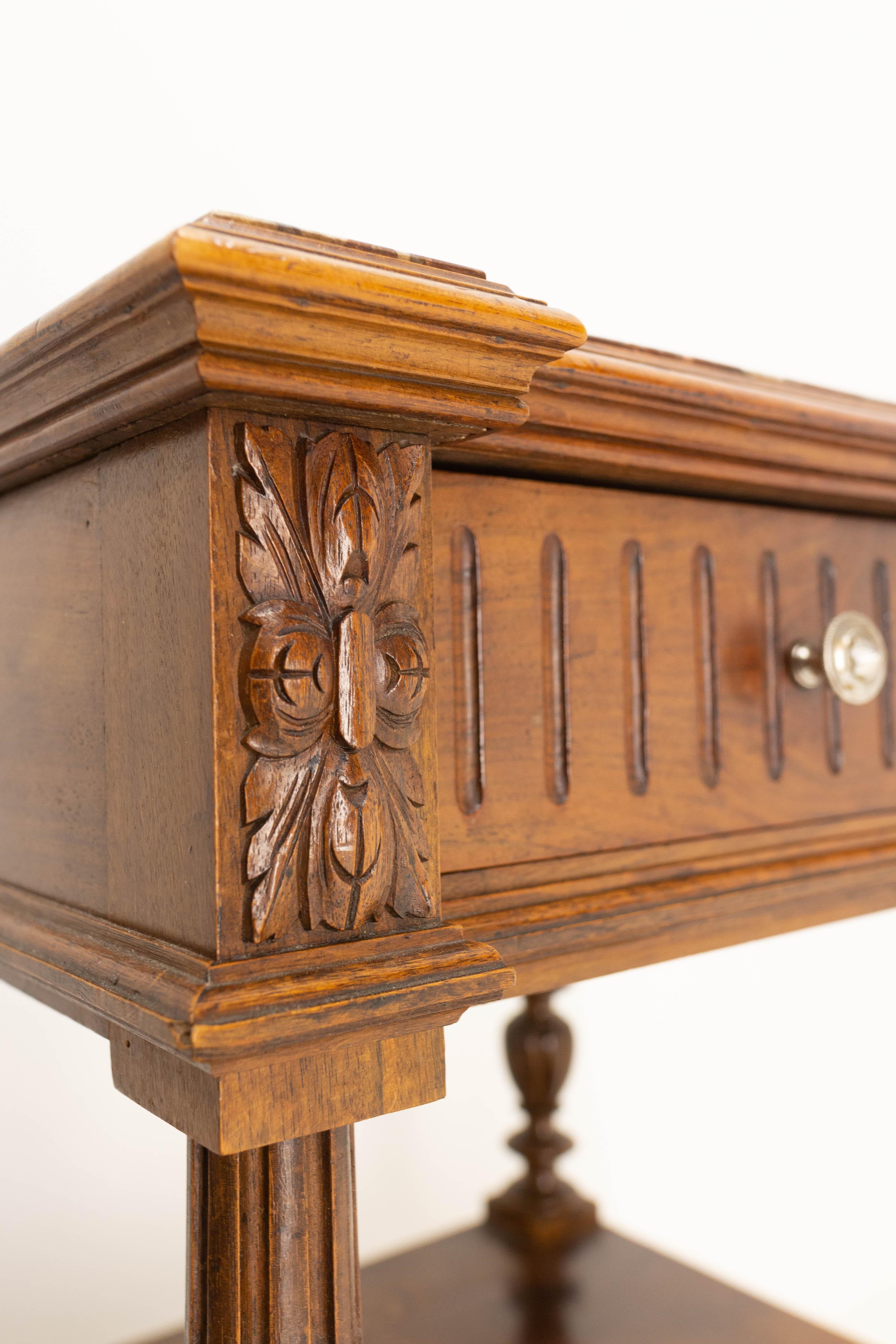 Pair of Nightstands Red Marble Walnut Bedside Tables Side Cabinets, French, 1910 7