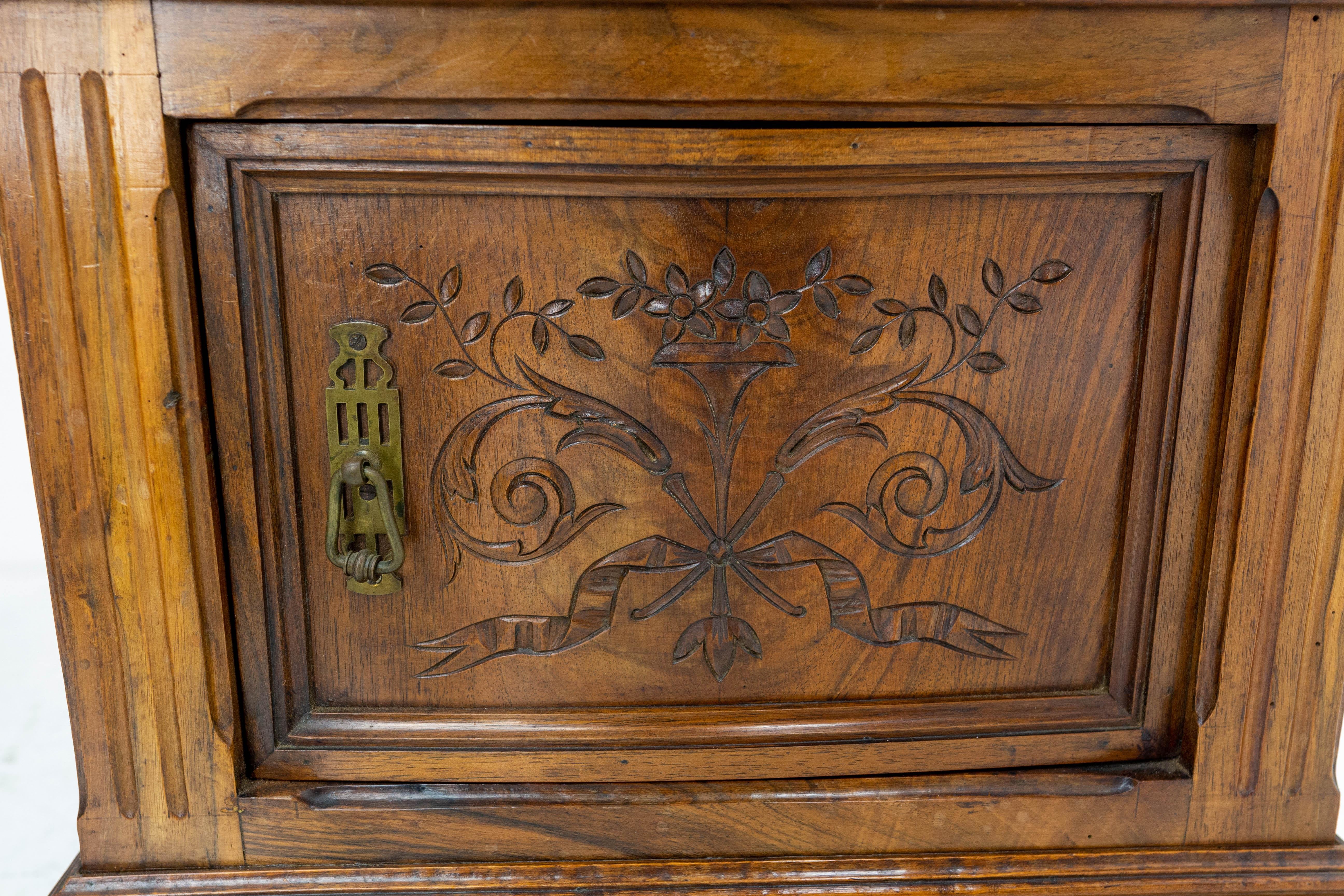 Pair of Nightstands Red Marble Walnut Bedside Tables Side Cabinets, French, 1910 9