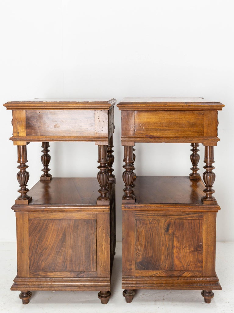 Pair of Nightstands Red Marble Walnut Bedside Tables Side Cabinets, French, 1910 In Good Condition In Labrit, Landes