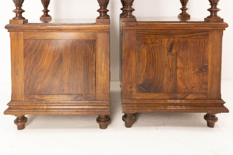 Pair of Nightstands Red Marble Walnut Bedside Tables Side Cabinets, French, 1910 1