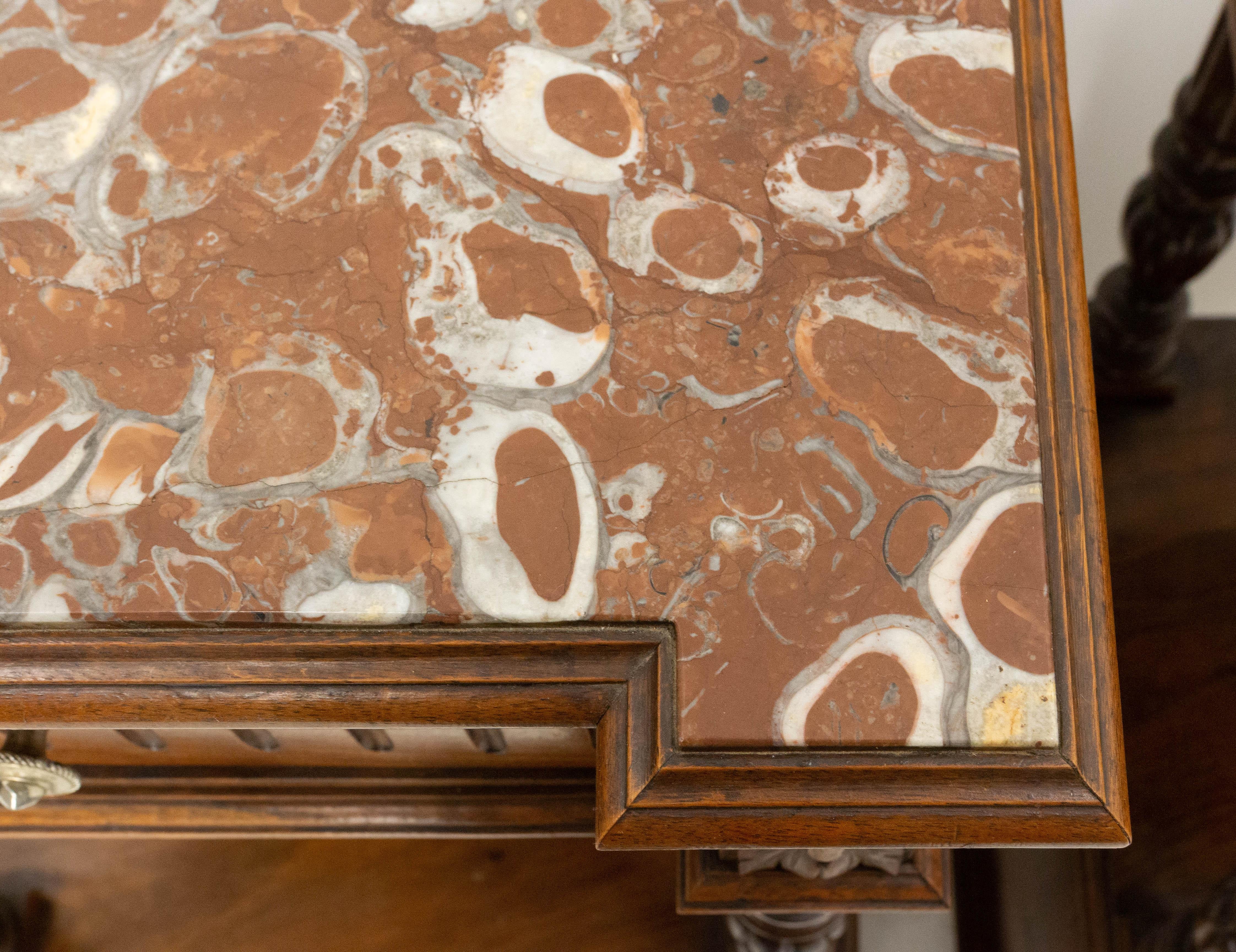 Pair of Nightstands Red Marble Walnut Bedside Tables Side Cabinets, French, 1910 3