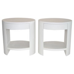 Pair of Nightstands Side or End Tables in Lacquered Linen or Grasscloth, 1970's