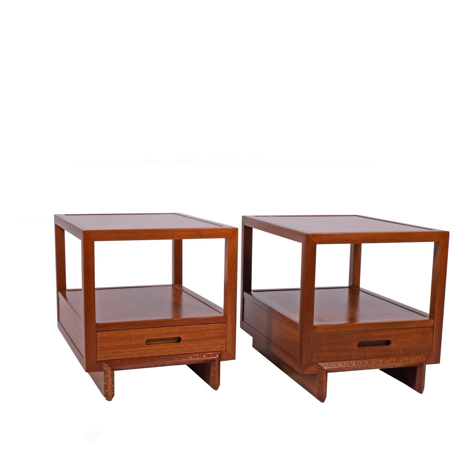 American Pair of Nightstands/Side Tables by Frank Lloyd Wright for Heritage Henredon