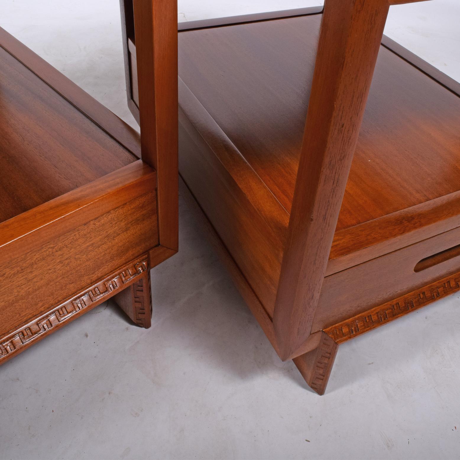 Mahogany Pair of Nightstands/Side Tables by Frank Lloyd Wright for Heritage Henredon