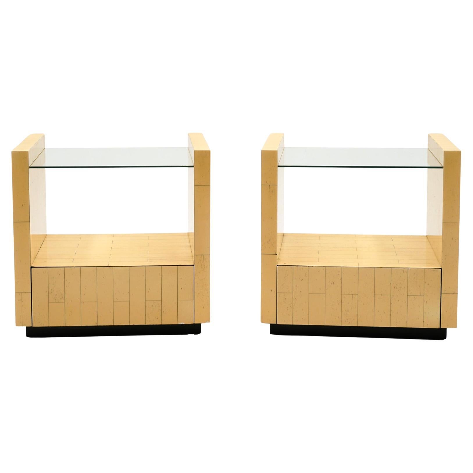 Pair of Nightstands / Side Tables with Drawer by Karl Springer, 1970s. For Sale
