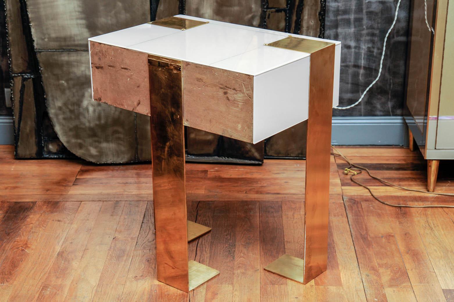 Brass Pair of Nightstands Studio Glustin