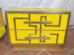 Pair of Nightstands with Yellow Murano Glass & Brass Legs, 1950s Styl, Available