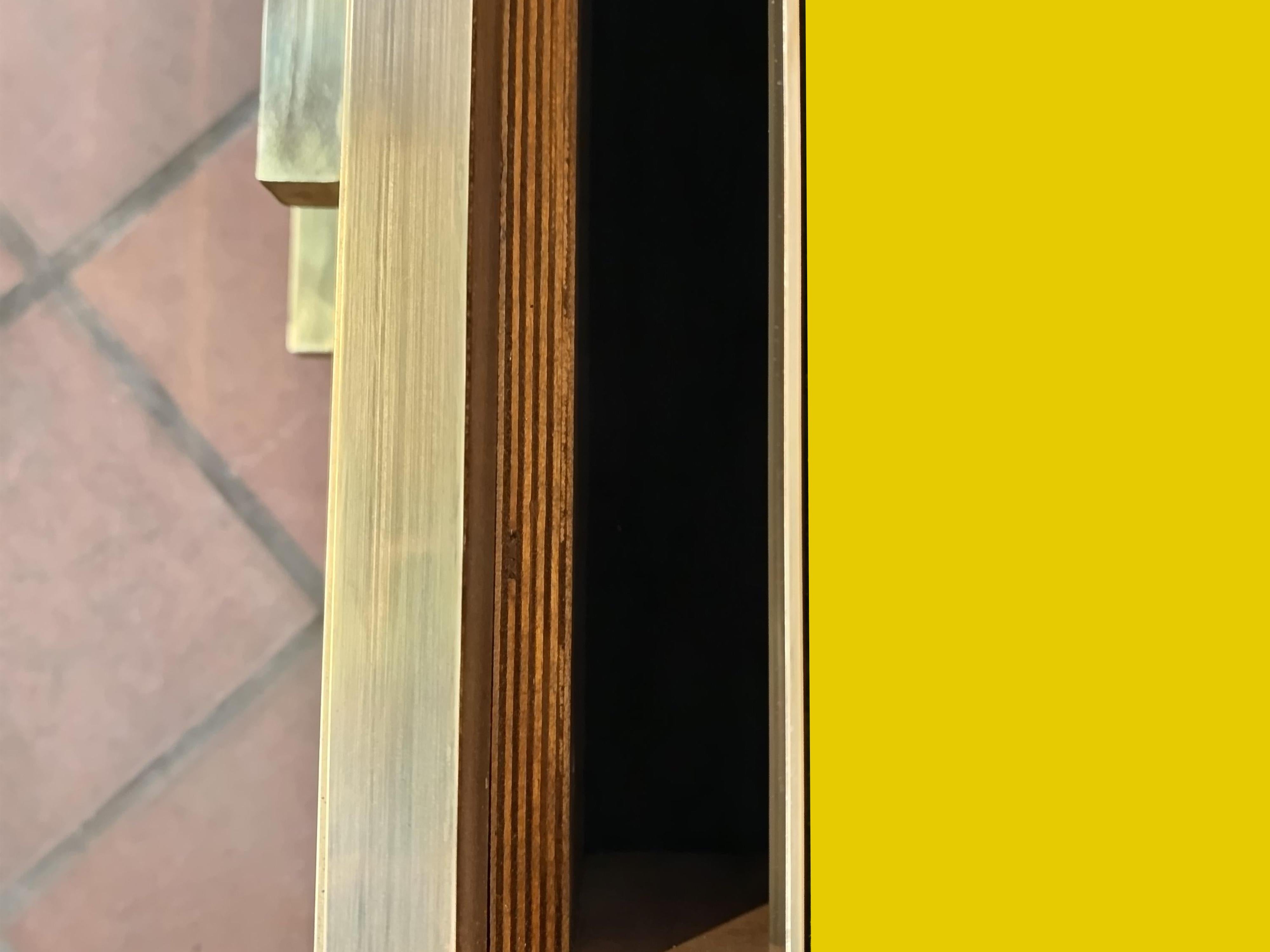 Beveled Pair of Nightstands with Yellow Murano Glass & Brass Legs, 1950s Styl, Available For Sale