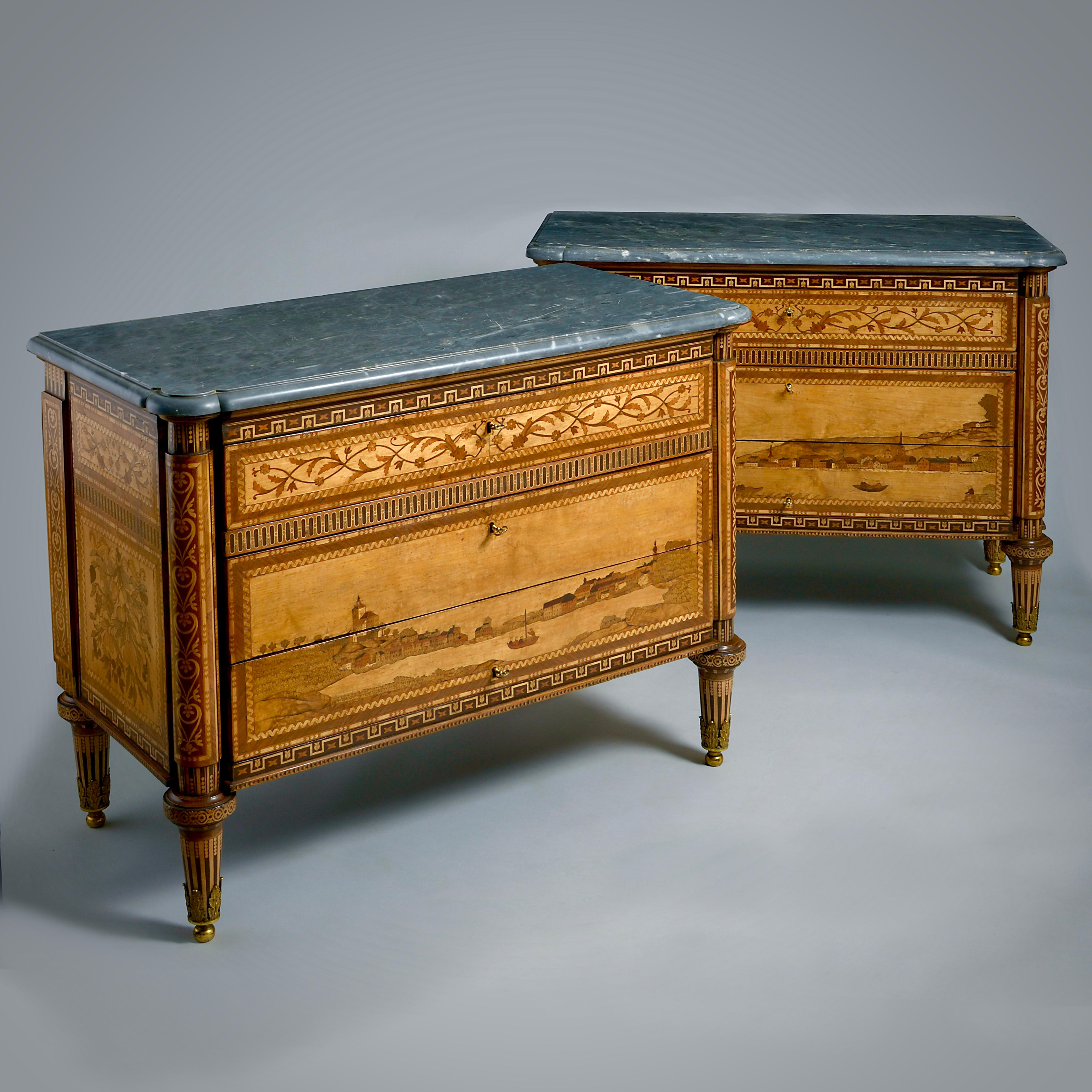 Pair of Nikifor Vasilyev Marquetry Commodes For Sale 7