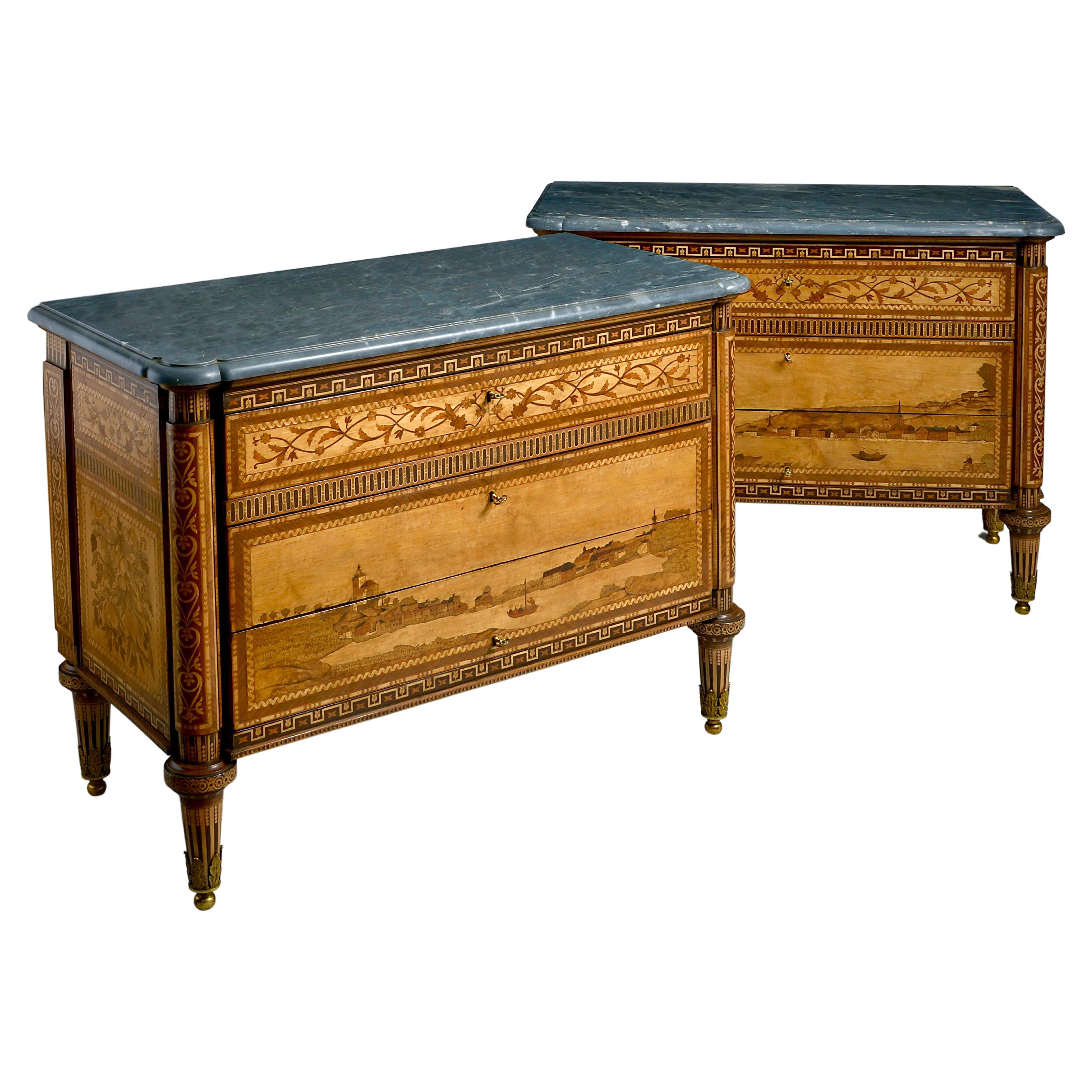 Pair of Nikifor Vasilyev Marquetry Commodes For Sale