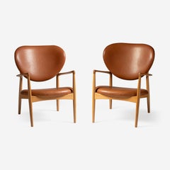 Pair of Nils & Eva Koppel Medallion Chairs in Oak and Leather 1952