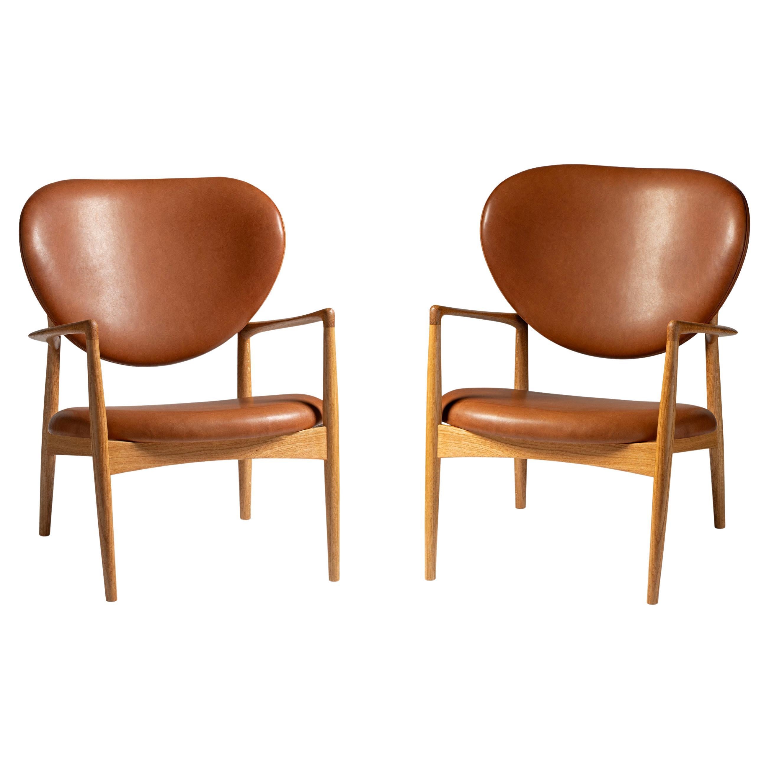 Pair of Nils & Eva Koppel Medallion Chairs in Oak and Leather 1952 For Sale