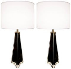 Pair of Nils Landberg for Orrefors Black Glass Lamps