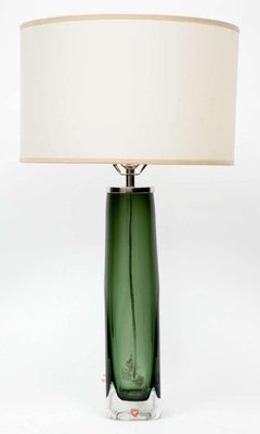 Pair of Nils Landberg for Orrefors Moss Green Glass Lamps