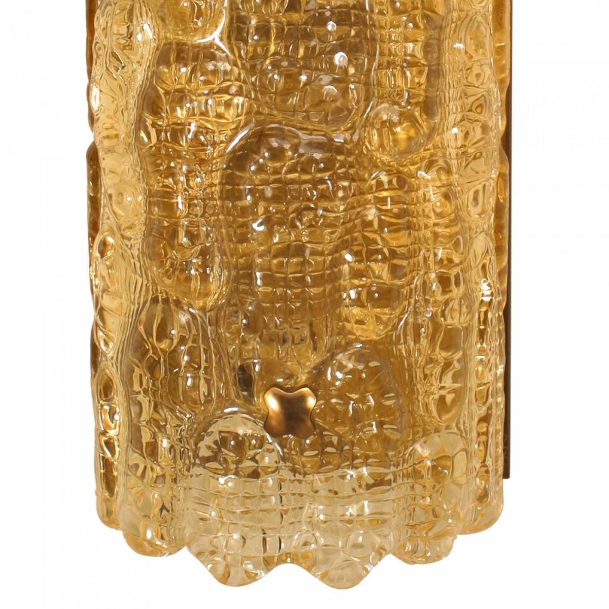 20th Century Pair of Nils Landberg Swedish Orrefors Crocodile Amber Glass Wall Sconces For Sale
