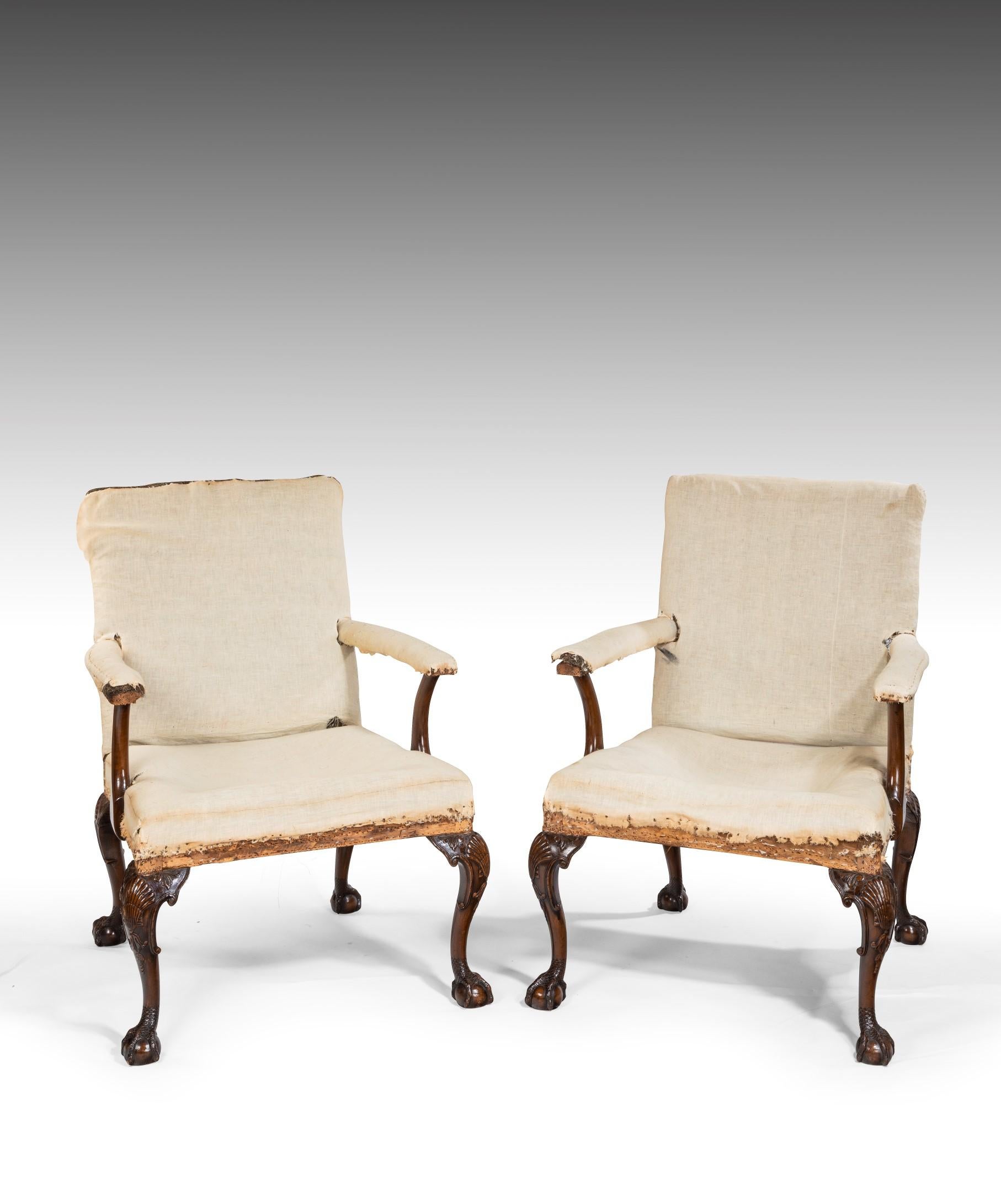 English Pair of 19th Century George II Style Gainsborough Armchairs