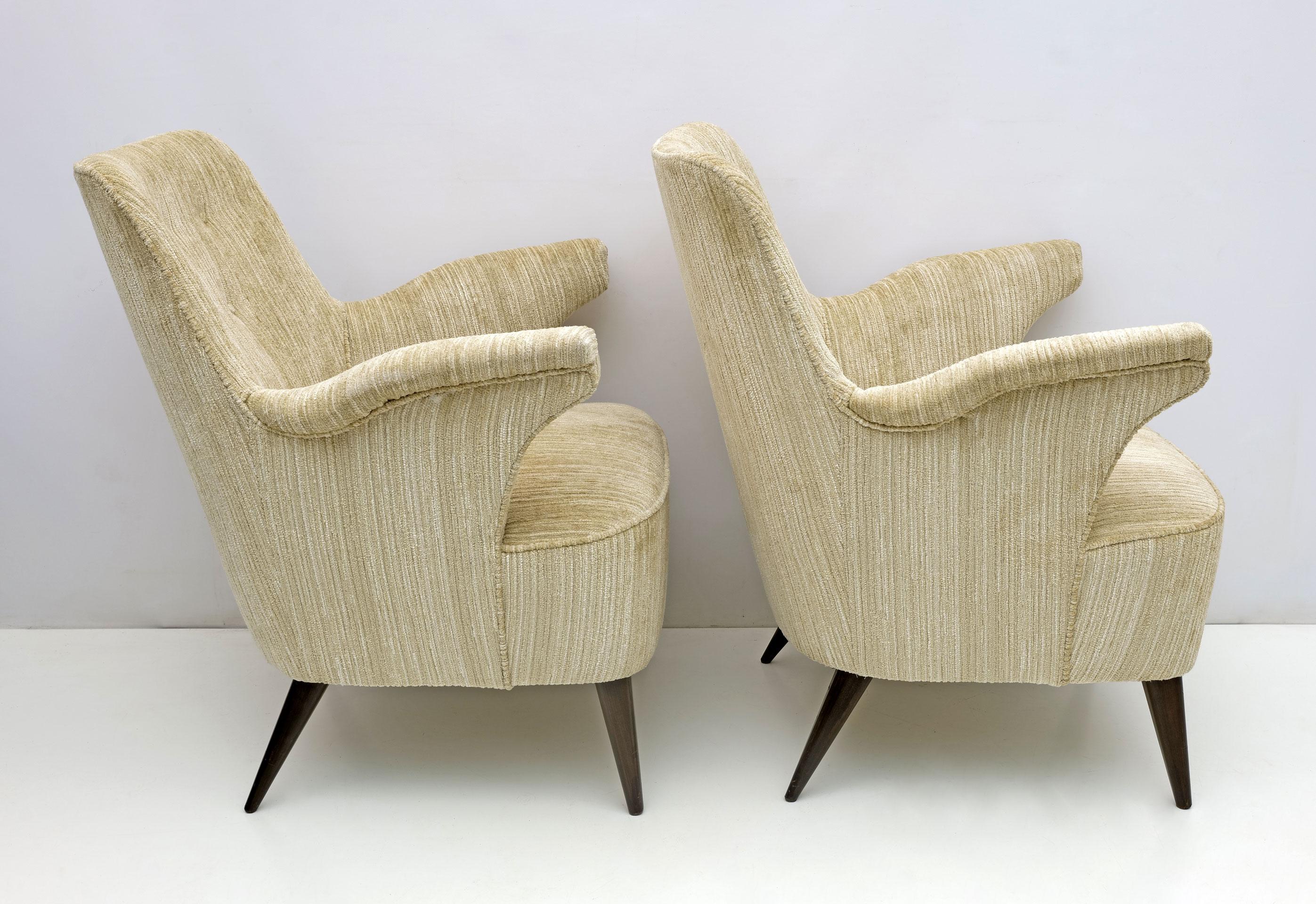 Paire de fauteuils Nino Zoncada modernes du milieu du siècle en velours chenille de Cassina, années 50 Bon état - En vente à Puglia, Puglia