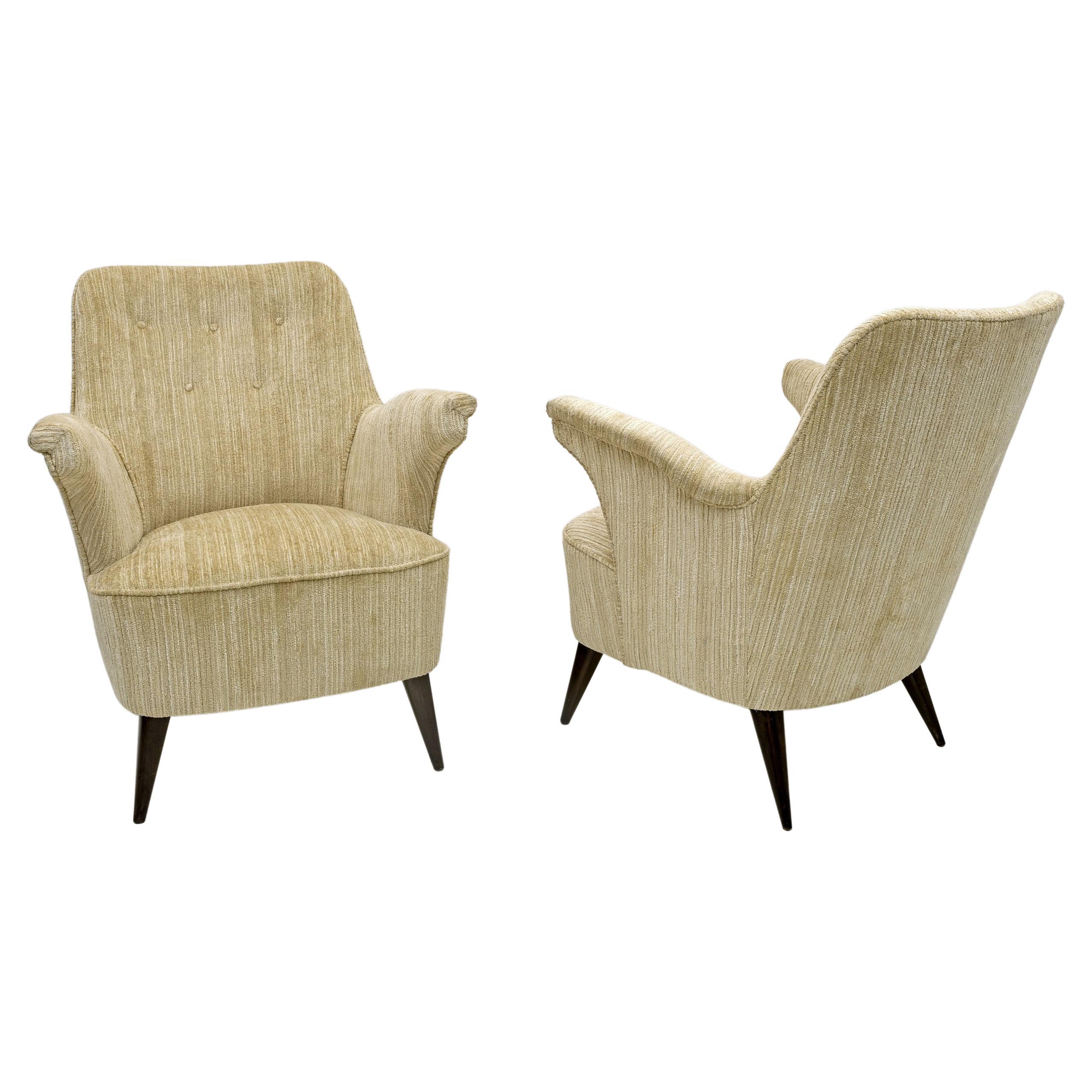 Paire de fauteuils Nino Zoncada modernes du milieu du siècle en velours chenille de Cassina, années 50