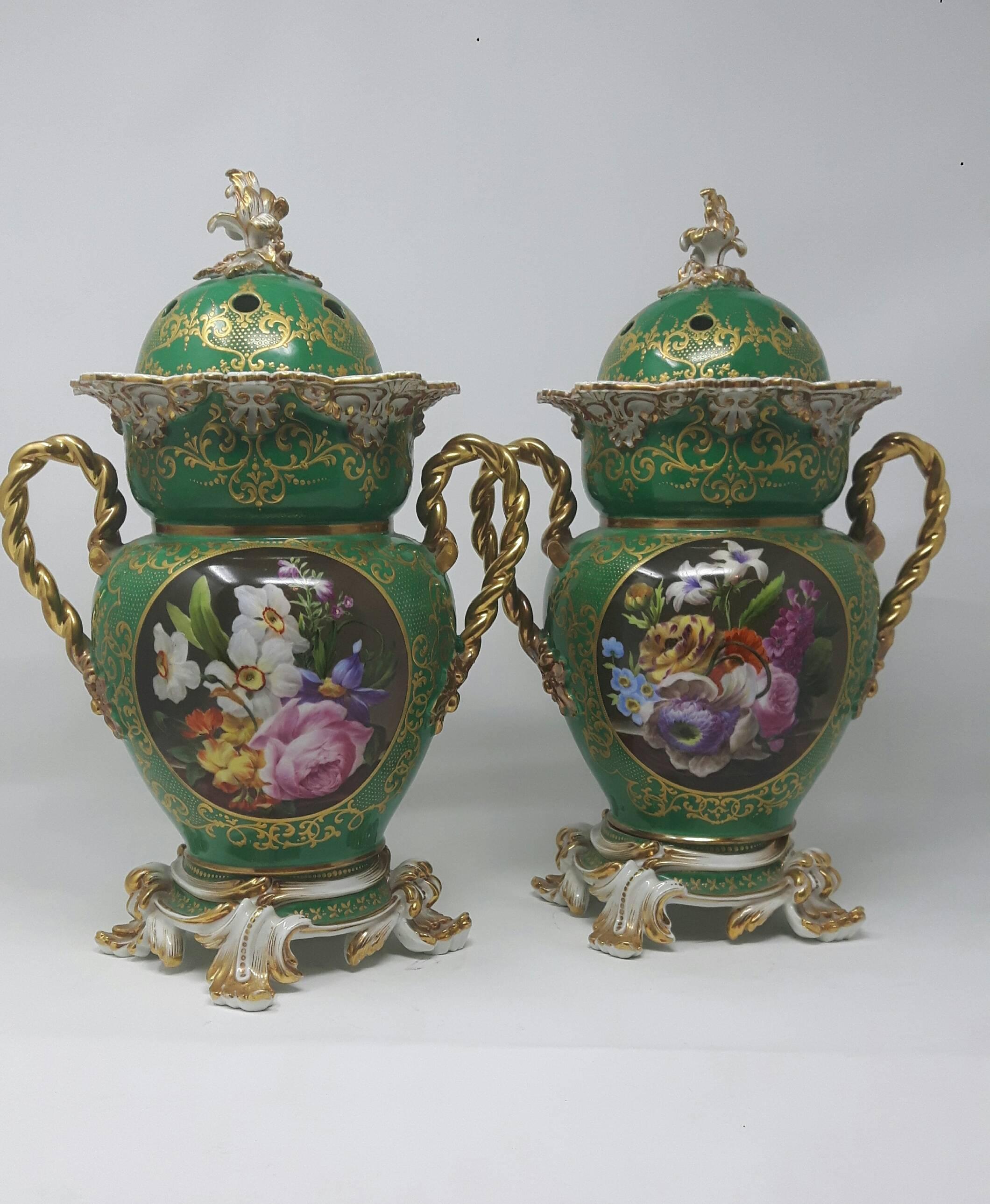 English Pair of 19th Century Minton Vases For Sale