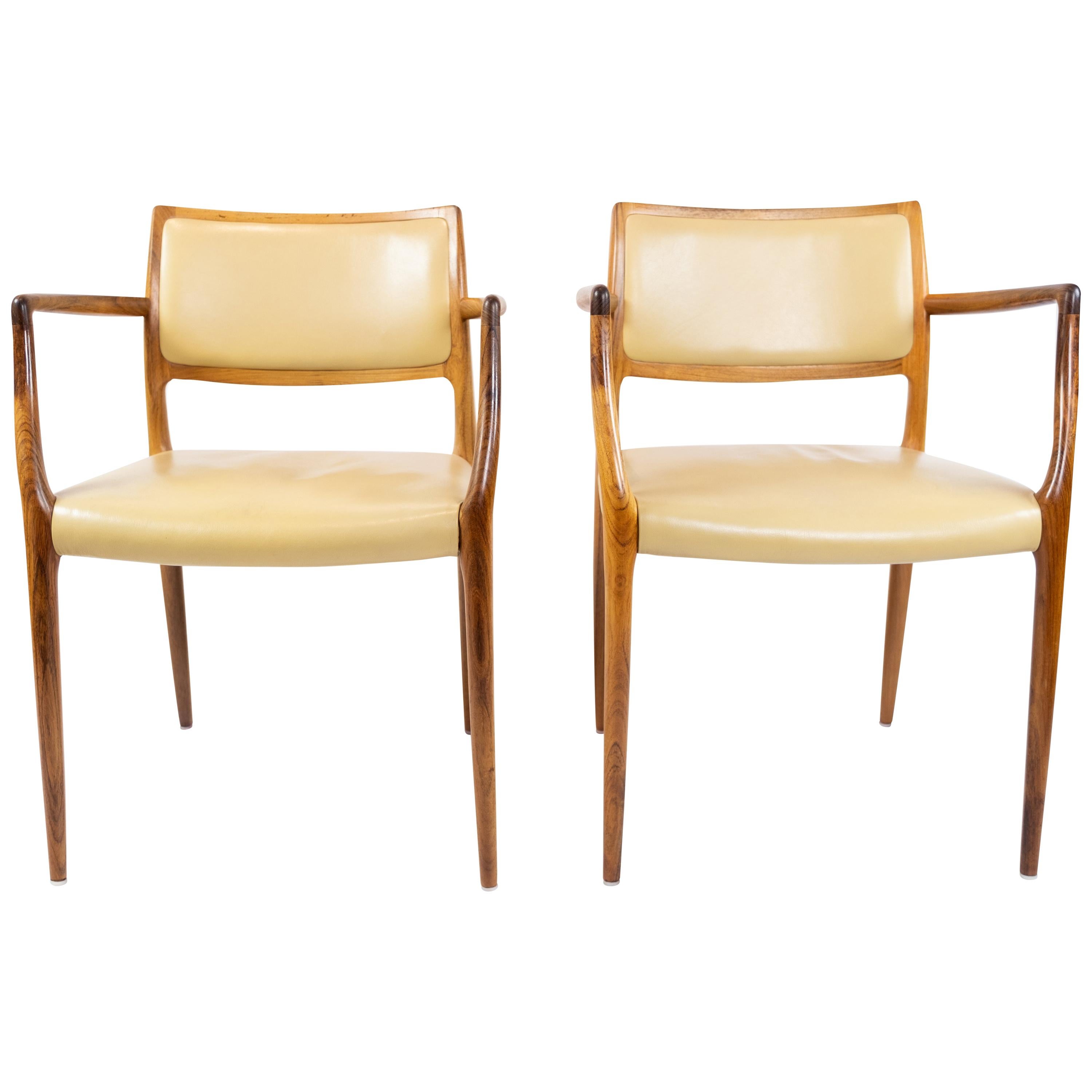 Scandinavian Modern Pair of N.O. Moeller Armchairs, Model 65, in Rosewood