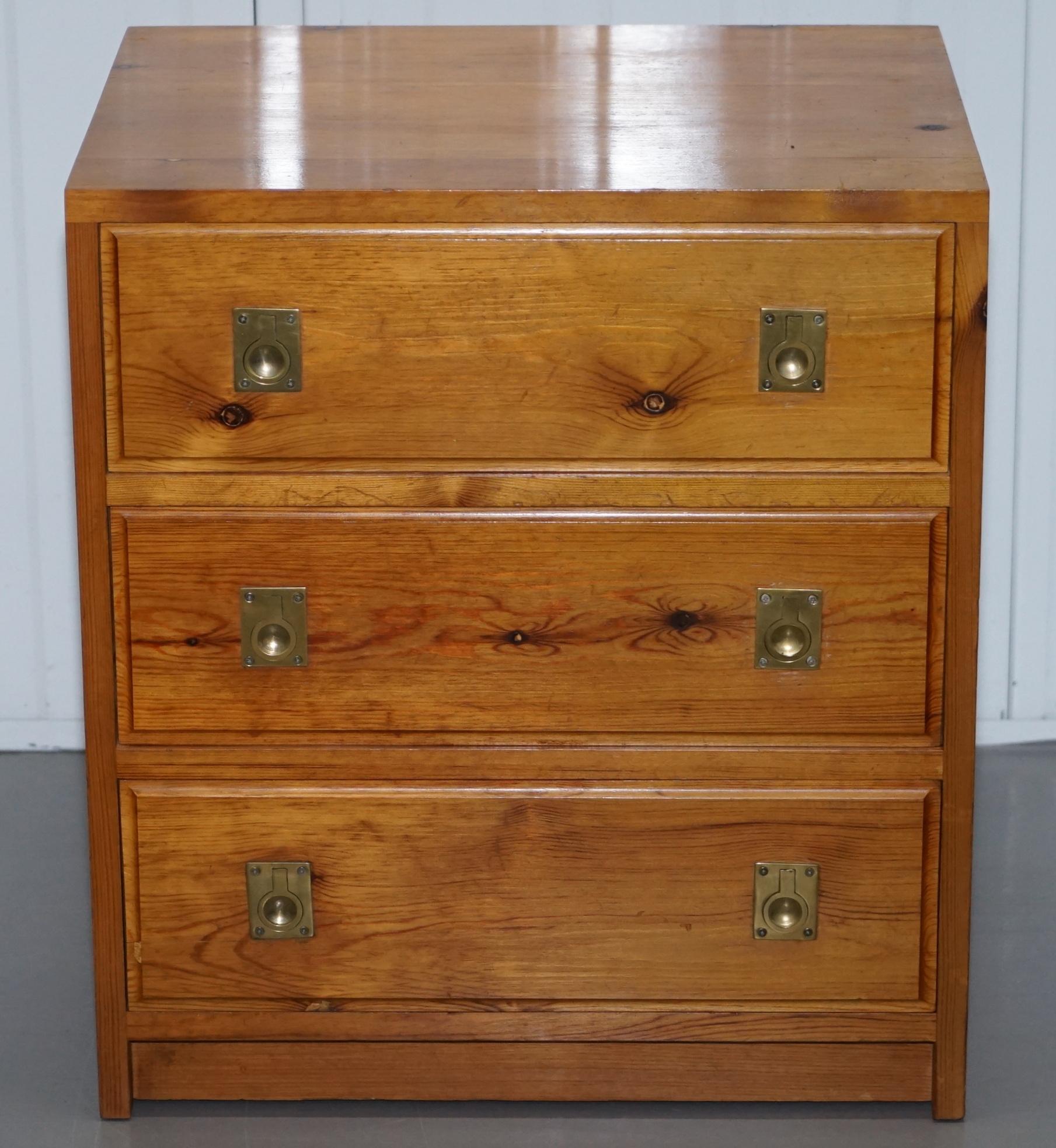 English Pair of Nodus Solid Pine Military Campaign Bedside or Side Table Sized Drawers
