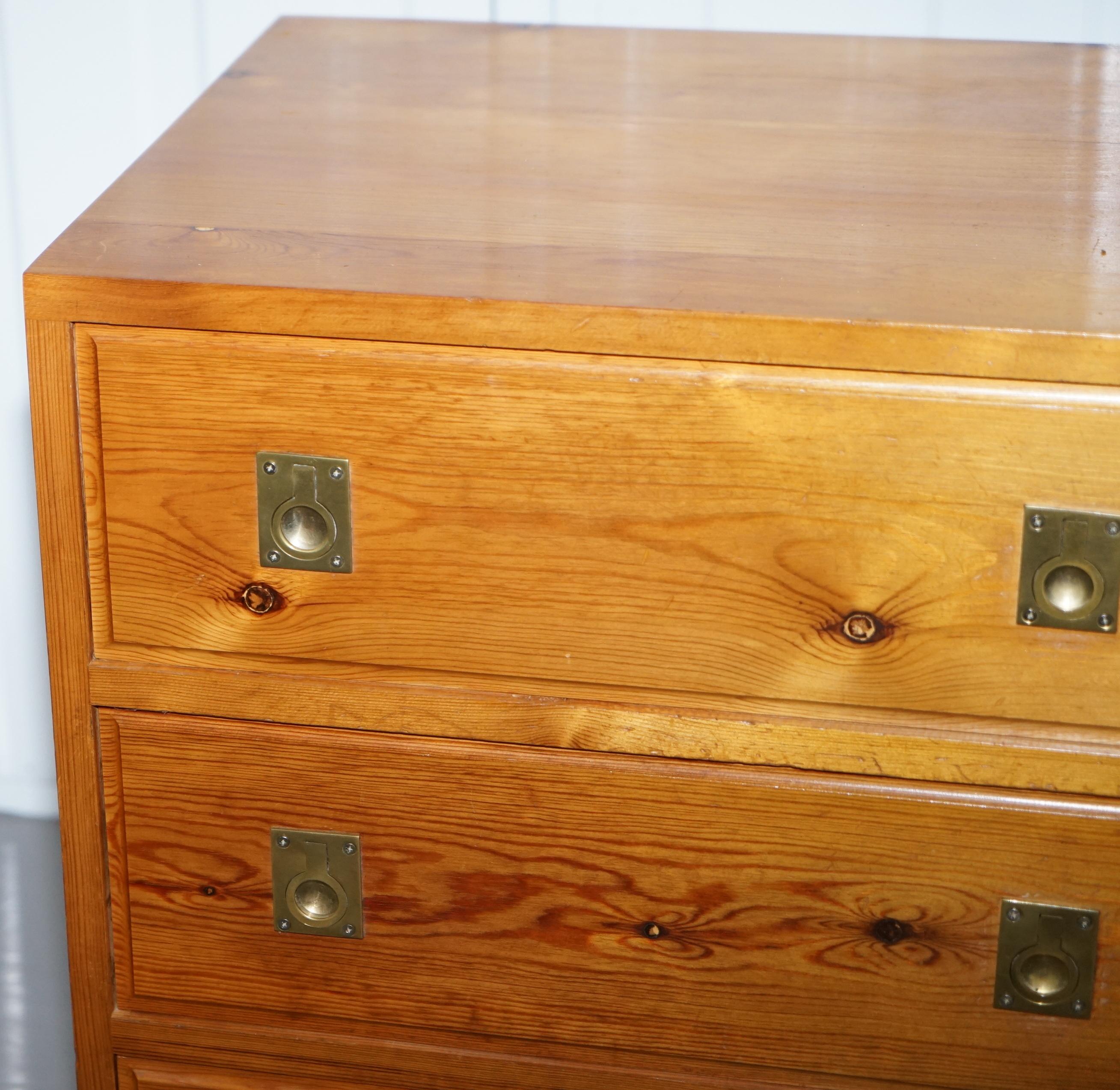 Hand-Crafted Pair of Nodus Solid Pine Military Campaign Bedside or Side Table Sized Drawers