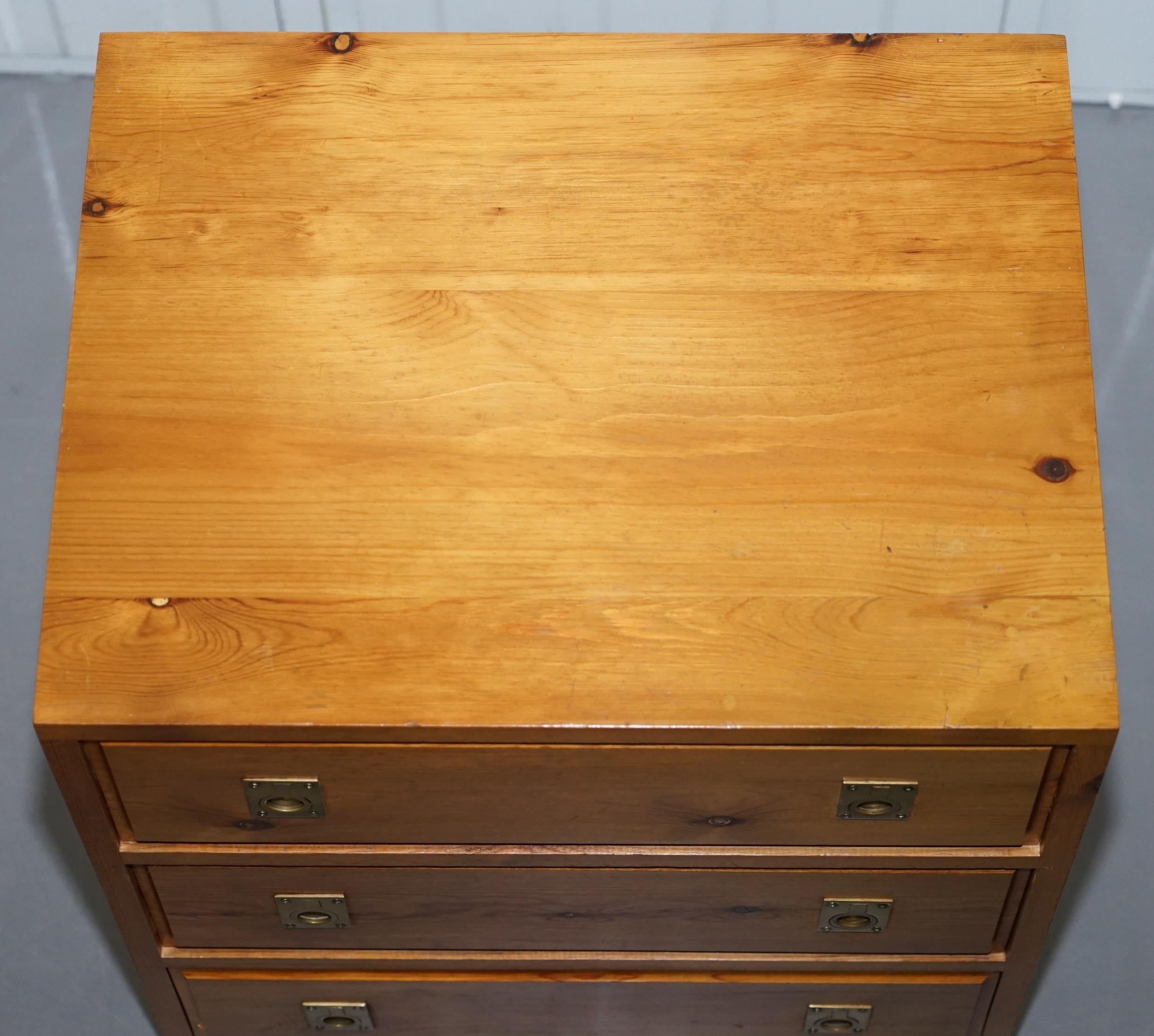20th Century Pair of Nodus Solid Pine Military Campaign Bedside or Side Table Sized Drawers
