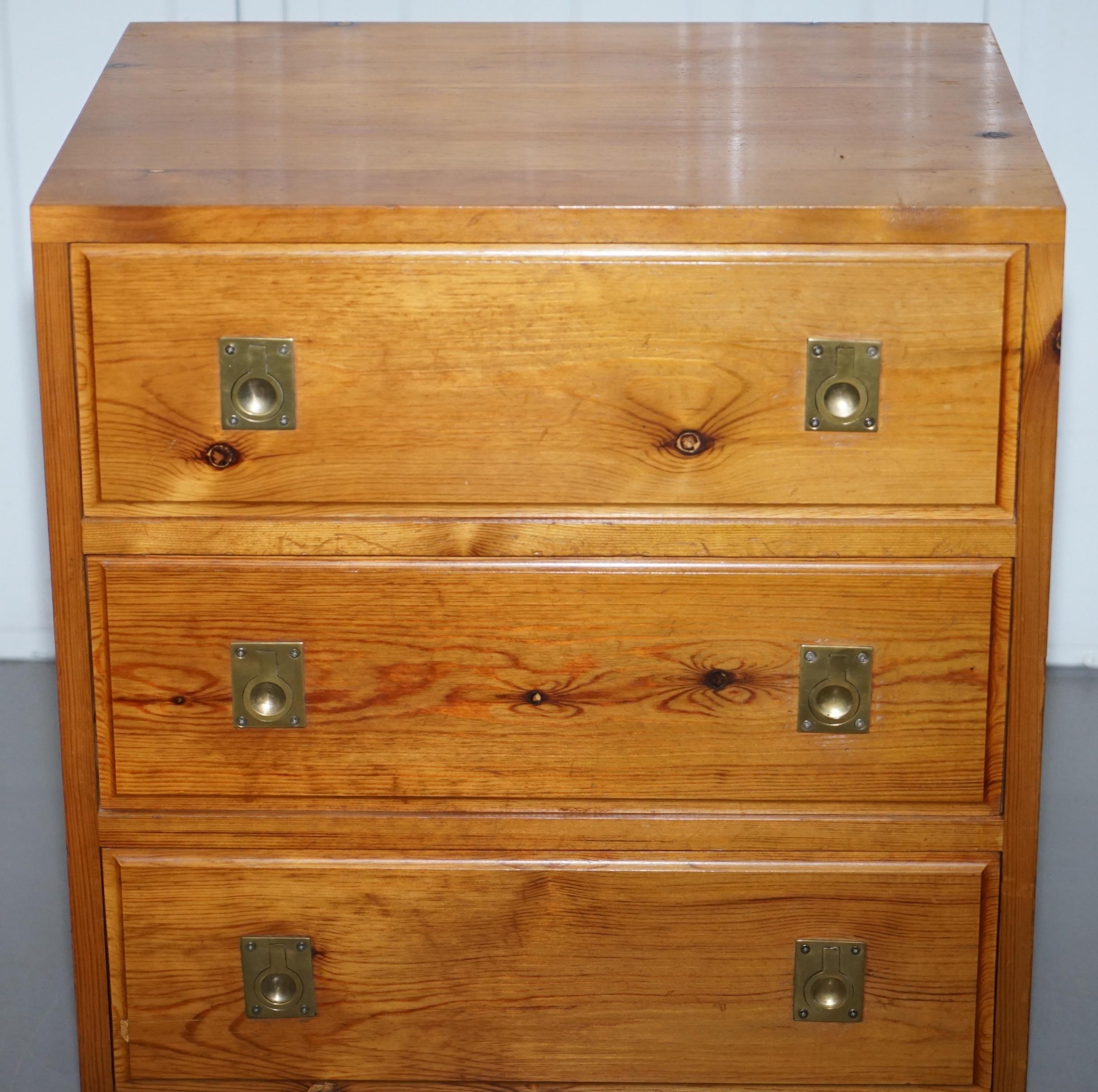 Pair of Nodus Solid Pine Military Campaign Bedside or Side Table Sized Drawers 1
