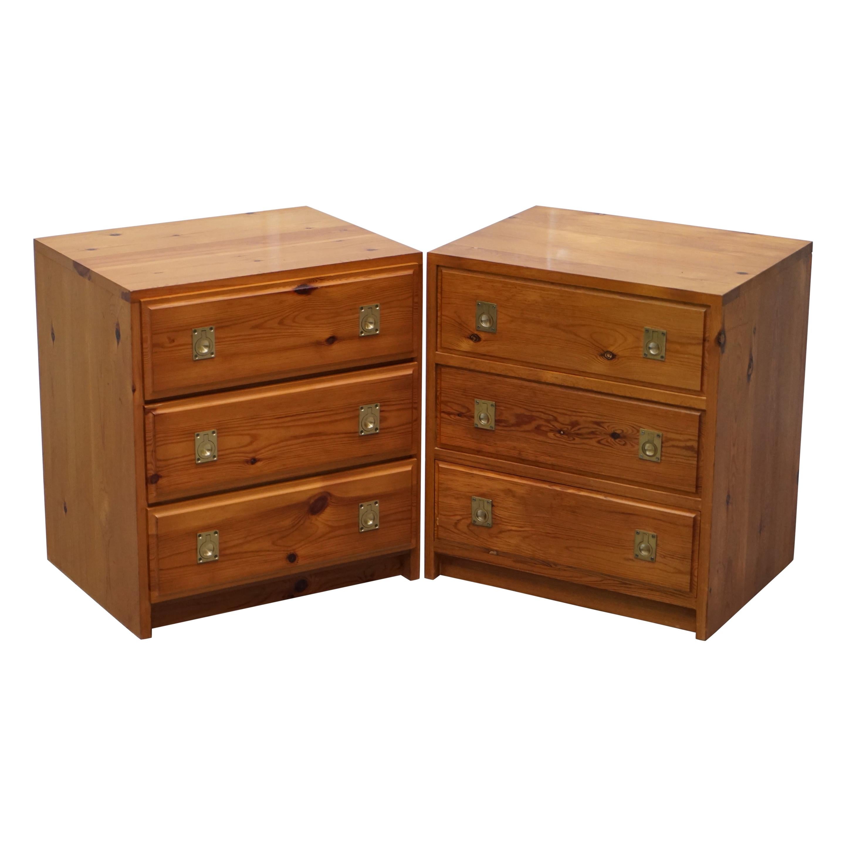 Pair of Nodus Solid Pine Military Campaign Bedside or Side Table Sized Drawers