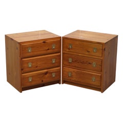 Pair of Nodus Solid Pine Military Campaign Bedside or Side Table Sized Drawers