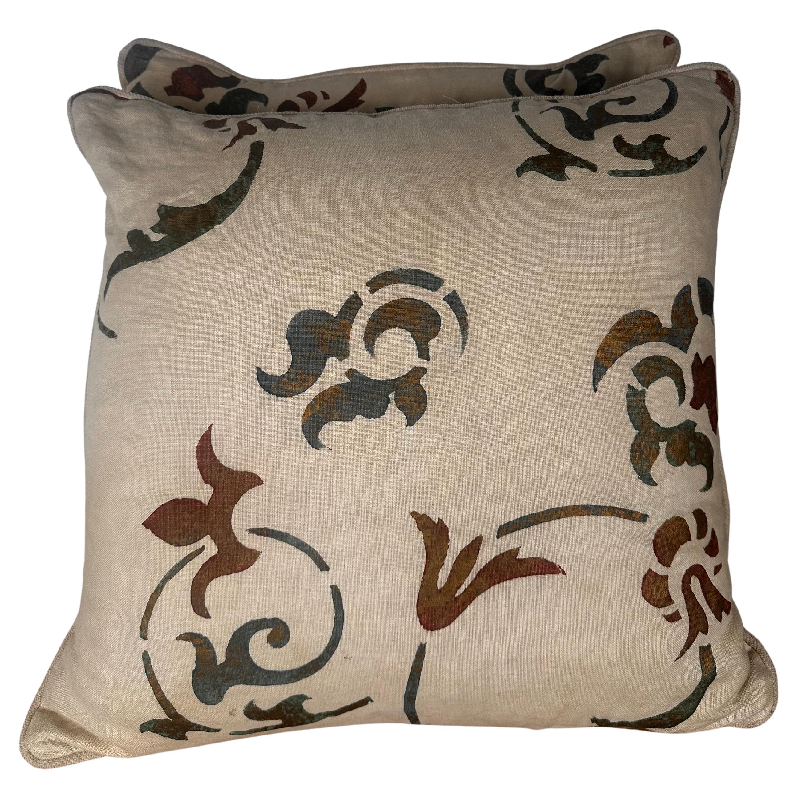 Pair of Nomi Stenciled Linen Pillows