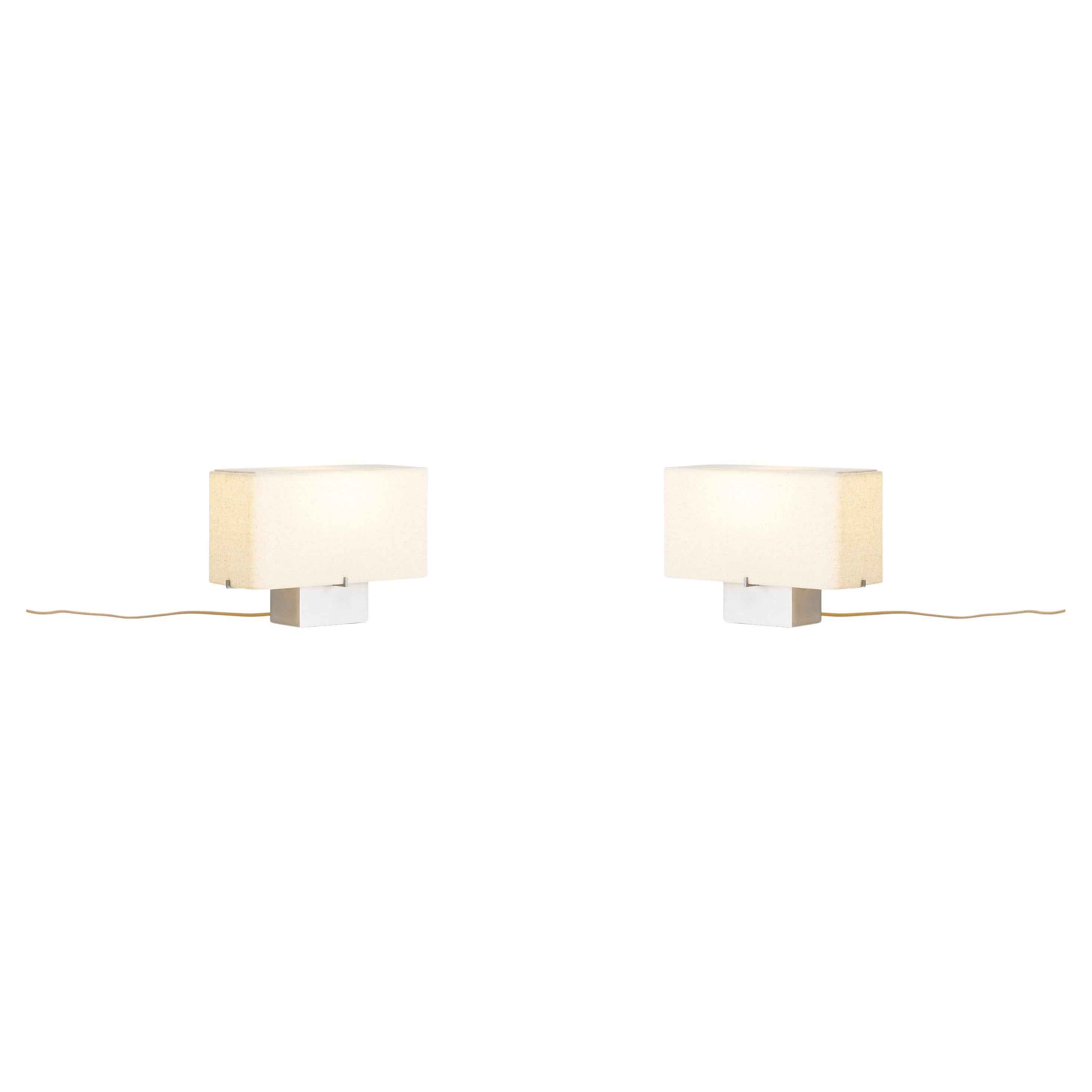 Pair of Nonna Table Lamp H24, Brushed Aluminum/Linen-Kroyer-Saetter-Lassen, Audo For Sale