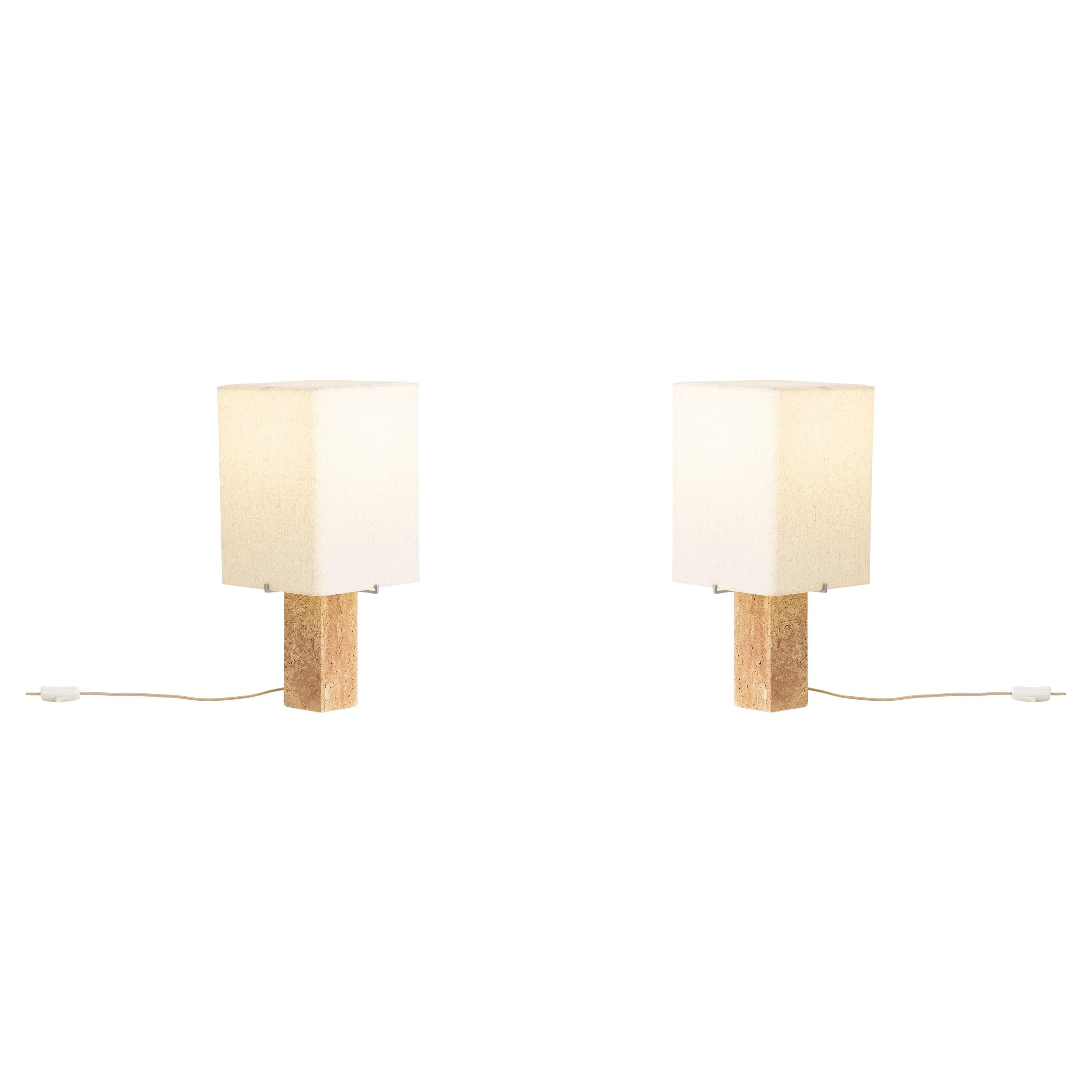 Pair of Nonna Table Lamp H49, Travertine/Linen by Kroyer-Saetter-Lassen for Audo