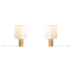 Pair of Nonna Table Lamp H49, Travertine/Linen by Kroyer-Saetter-Lassen for Audo